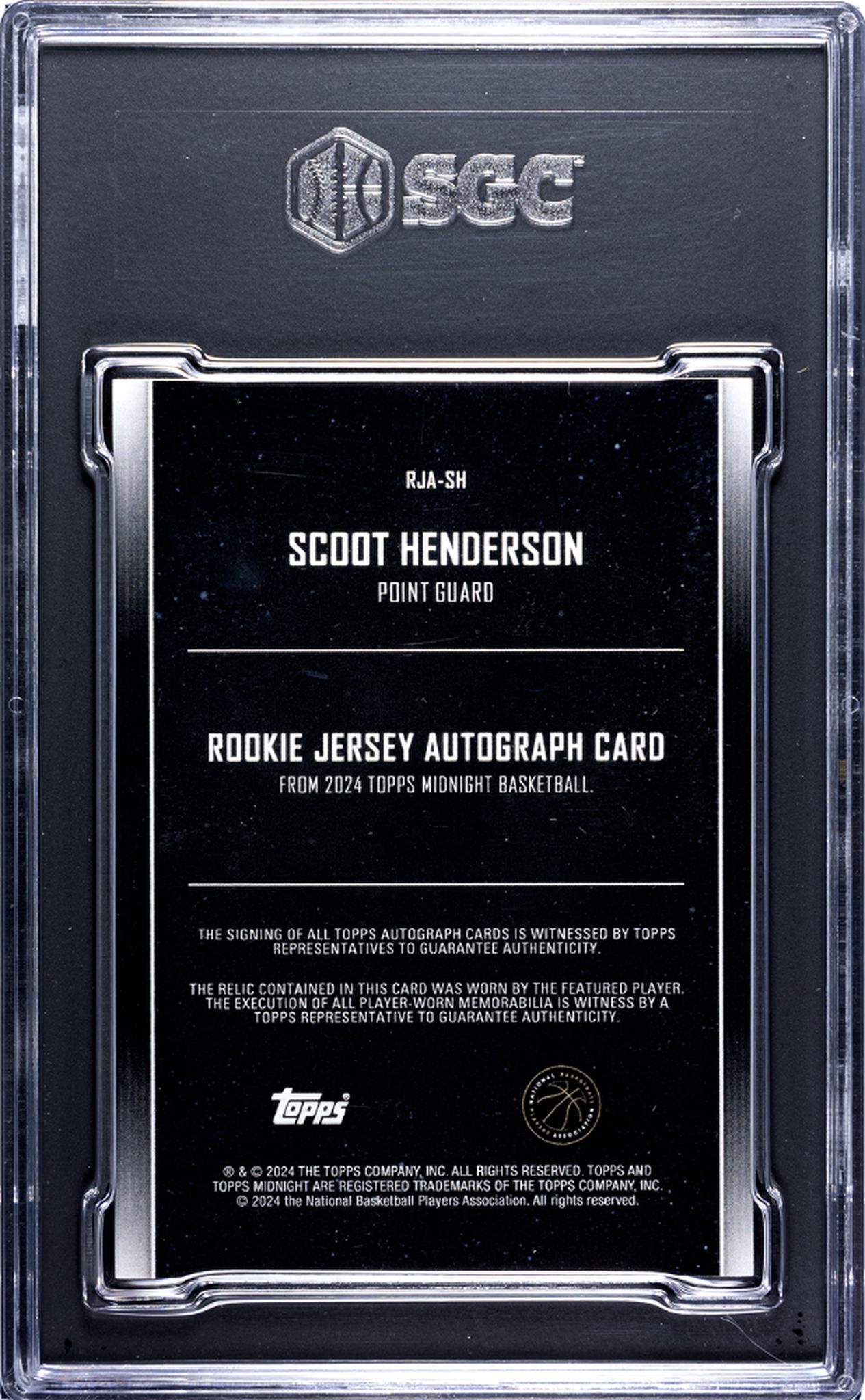 2023 Topps Midnight #RJA-SH Scoot Henderson Rookie Jersey Autograph Auto SGC 9