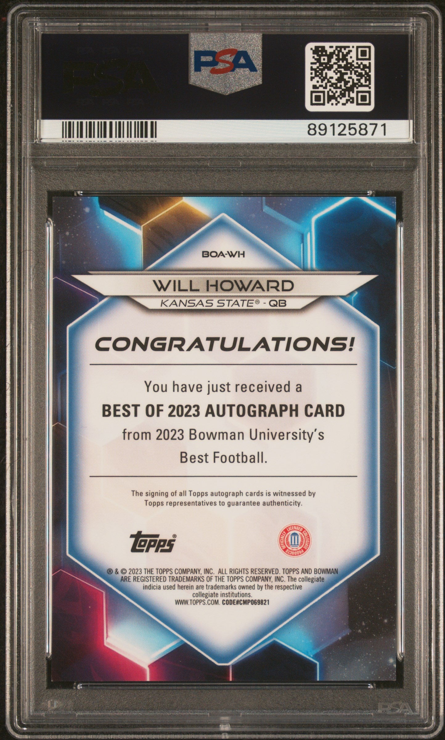 2023 Bowman U Best Best of 2023 Orange Will Howard #BOAWH Auto /25 PSA 9