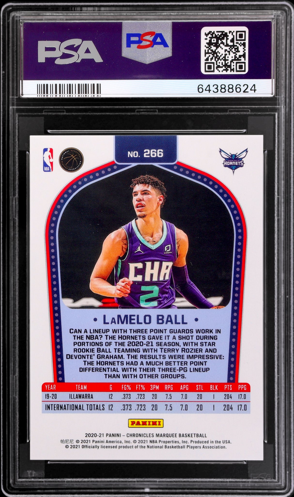 2020 Panini Chronicles Marquee Gold Lamelo Ball Rookie#266 /10 PSA 10