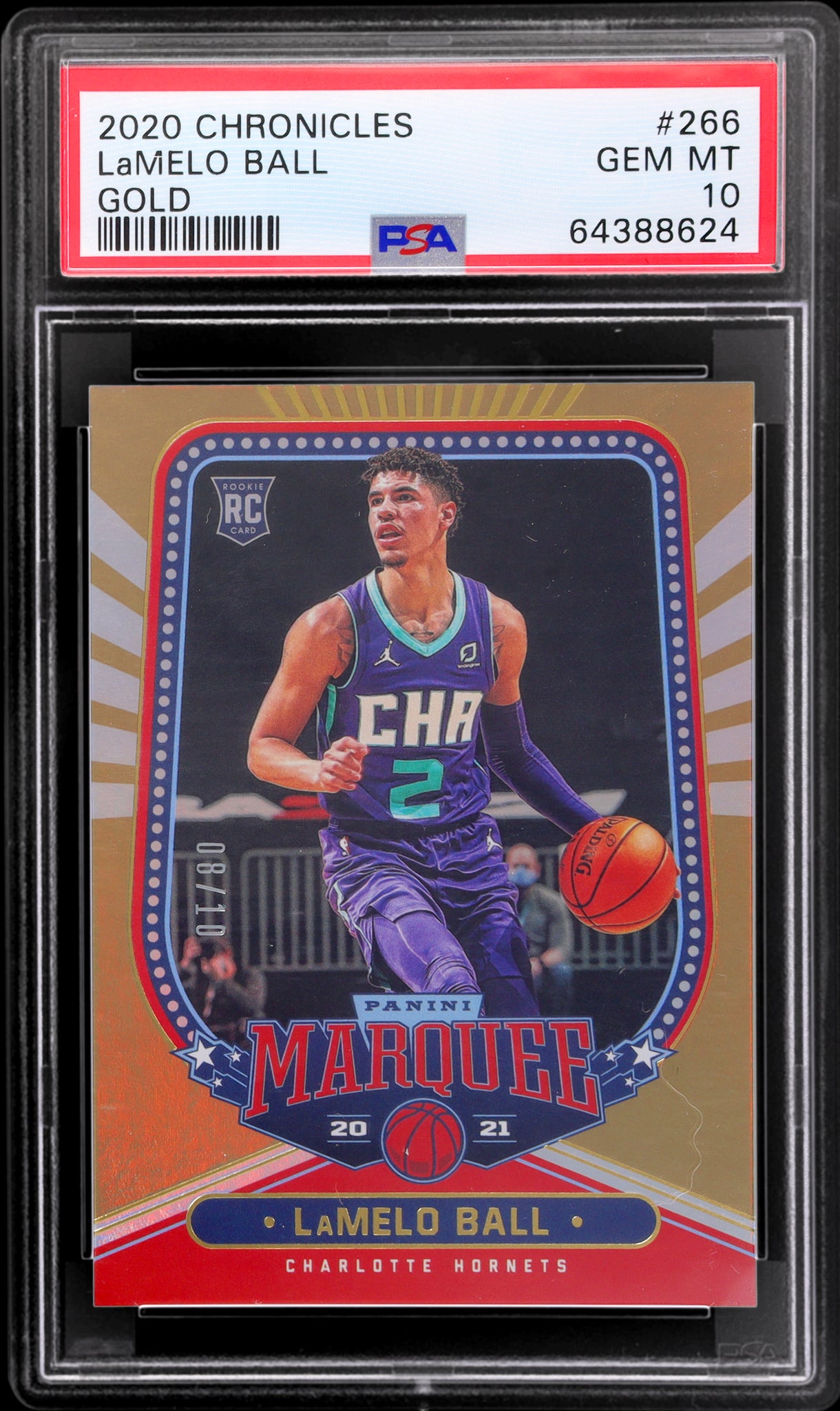 2020 Panini Chronicles Marquee Gold Lamelo Ball Rookie#266 /10 PSA 10