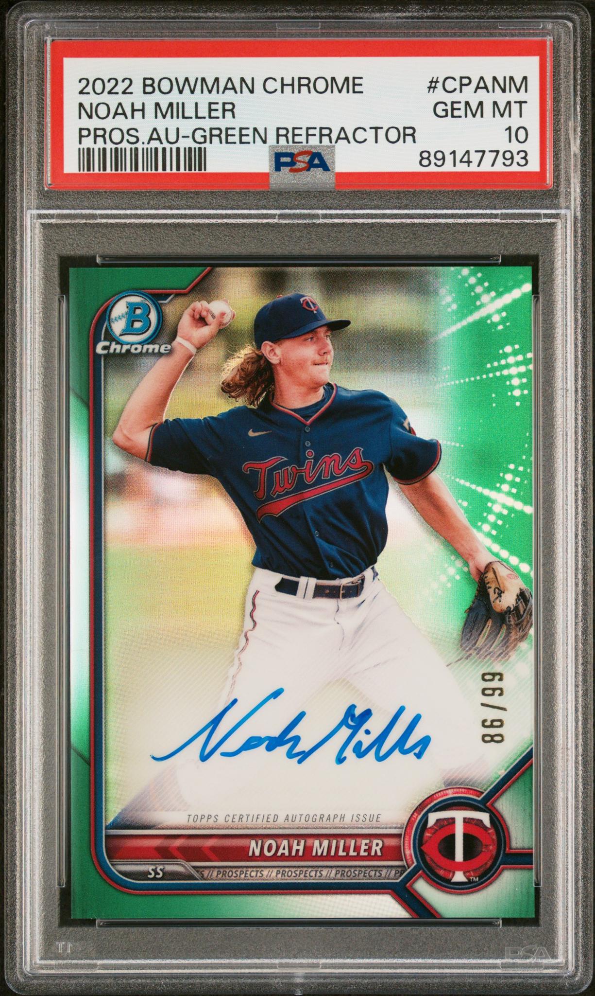 2022 Bowman Chrome Green Refractor Noah Miller #CPANM Auto /99 PSA 10