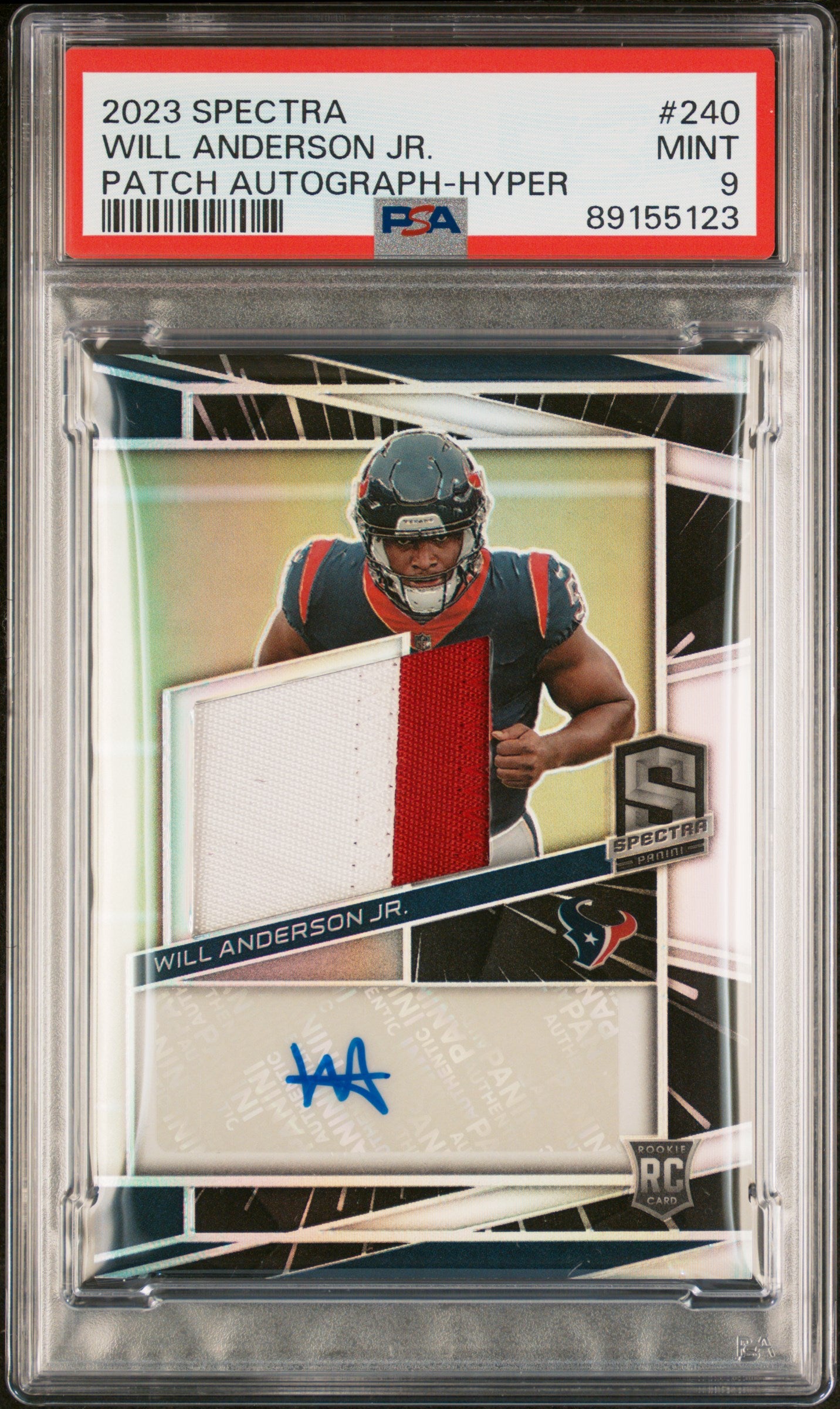 2023 Spectra #240 Will Anderson Jr. Patch Autograph-Hyper /149 Auto PSA 9