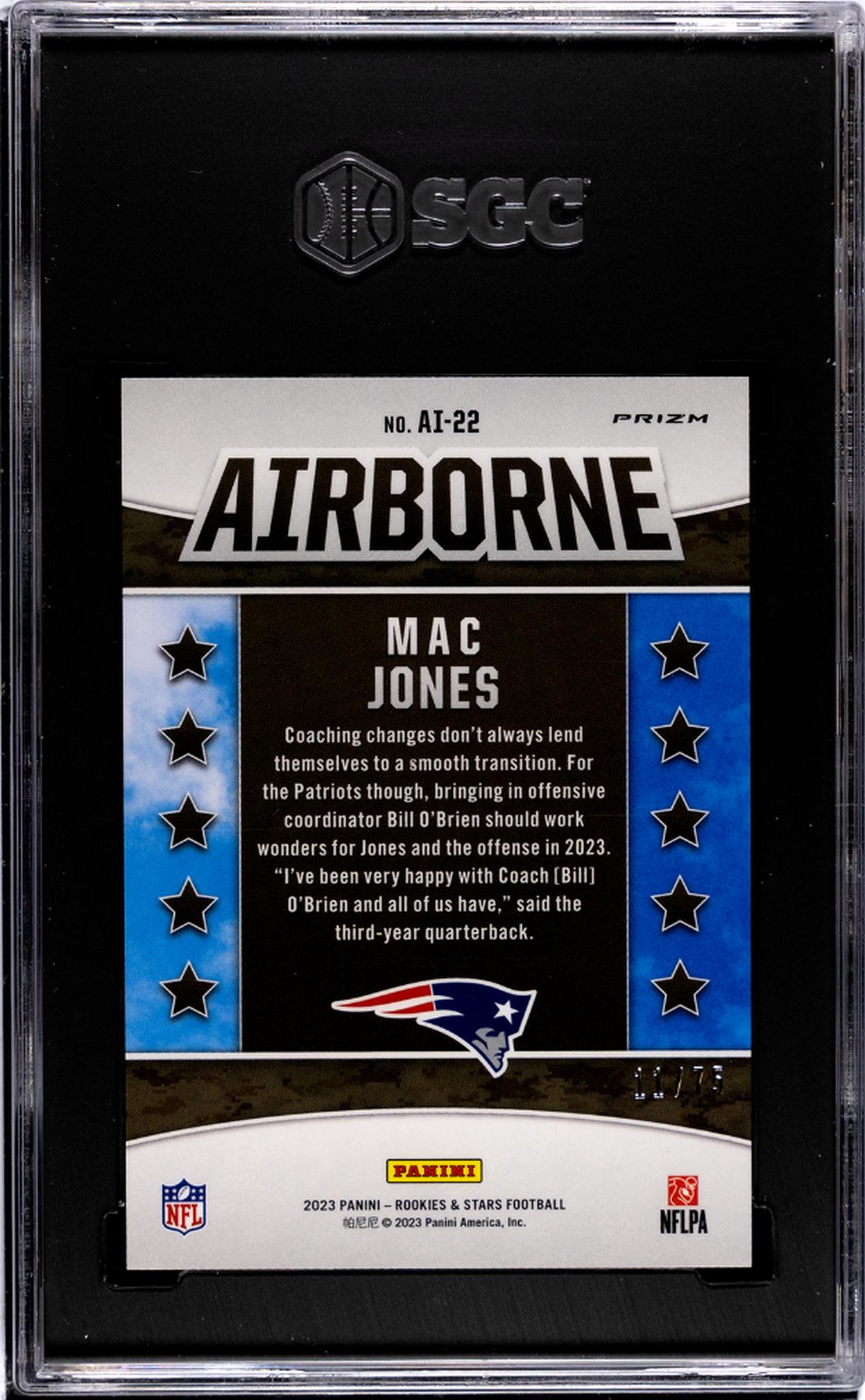 2023 Panini Rookies & Stars Airborne Pink Mac Jones #AI-22 /75 SGC 10