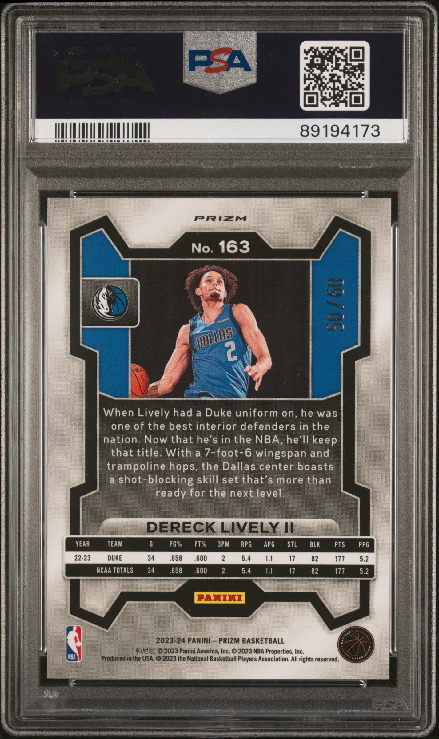 2023 Panini Prizm Orange Wave Prizm Dereck Lively II #163 /60 PSA 10