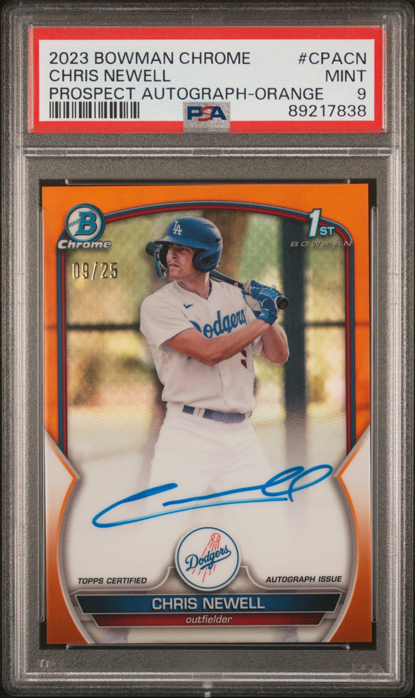 2023 Bowman Chrome Orange Chris Newell #CPA-CN Auto /25 PSA 9