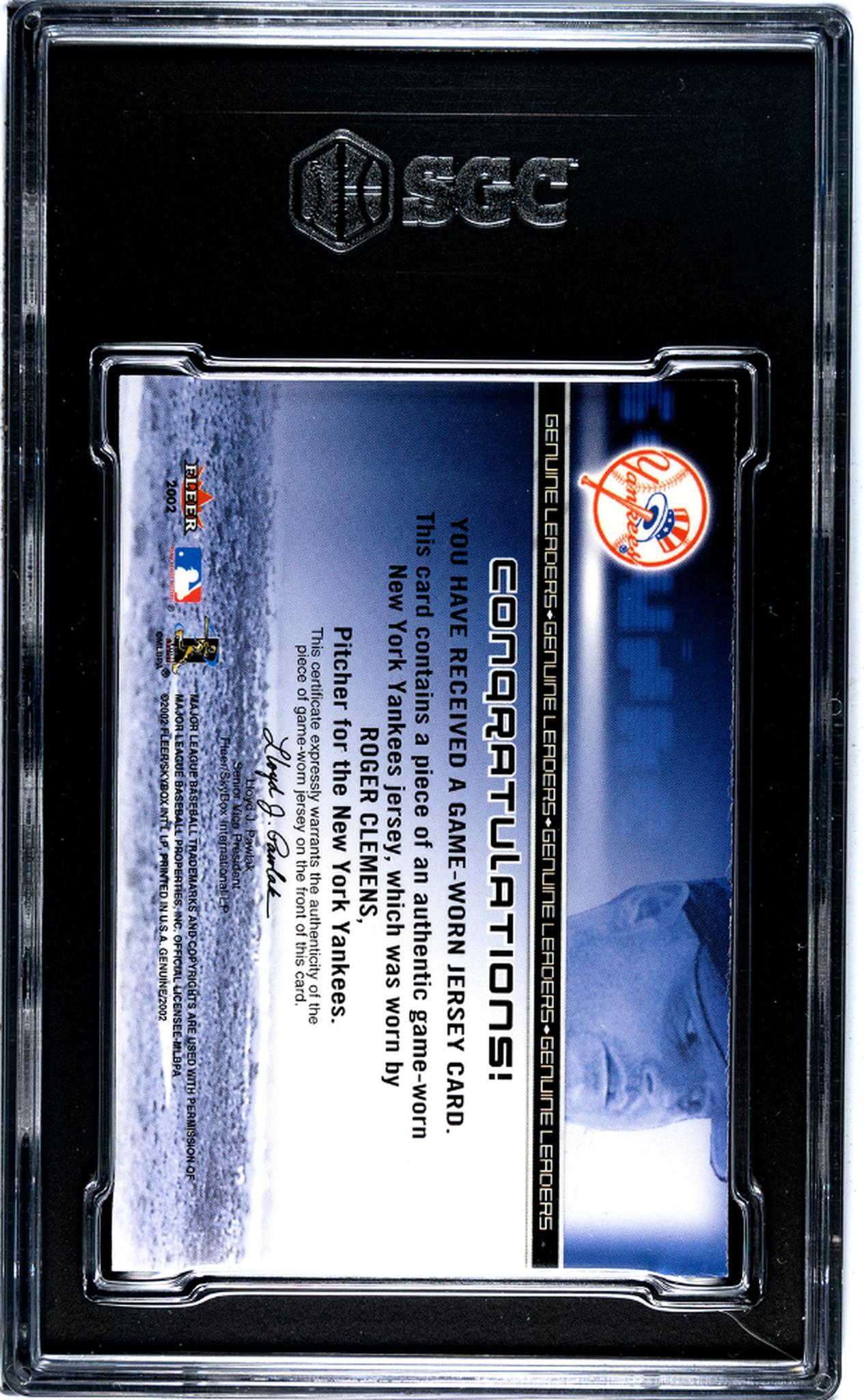 2002 Genuine Roger Clemens Genuine Leaders Material SGC 8