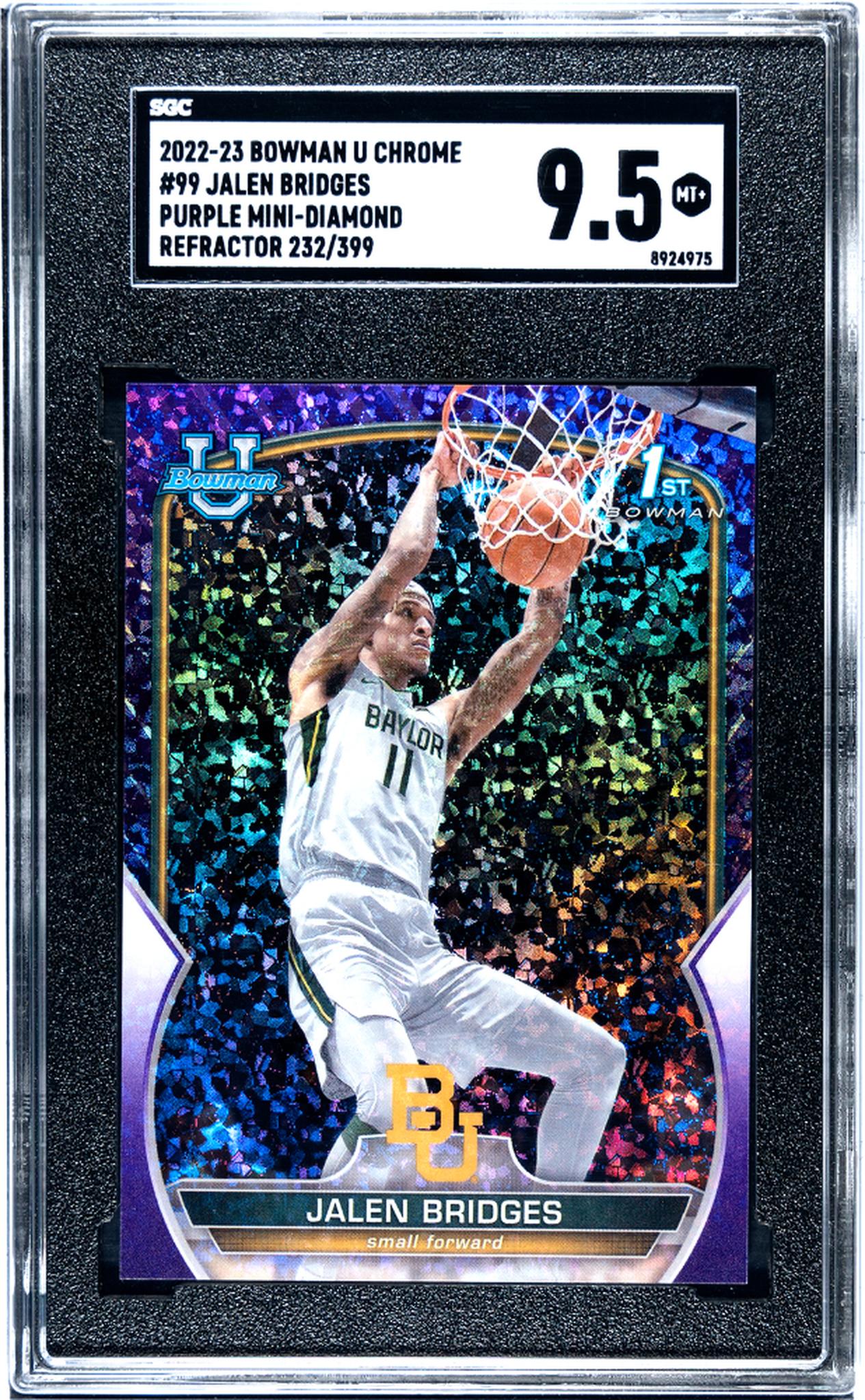 2022-23 Bowman University Chrome #99 Jalen Bridges Purple Mini-Dia., Ref. 232/399 SGC 9.5