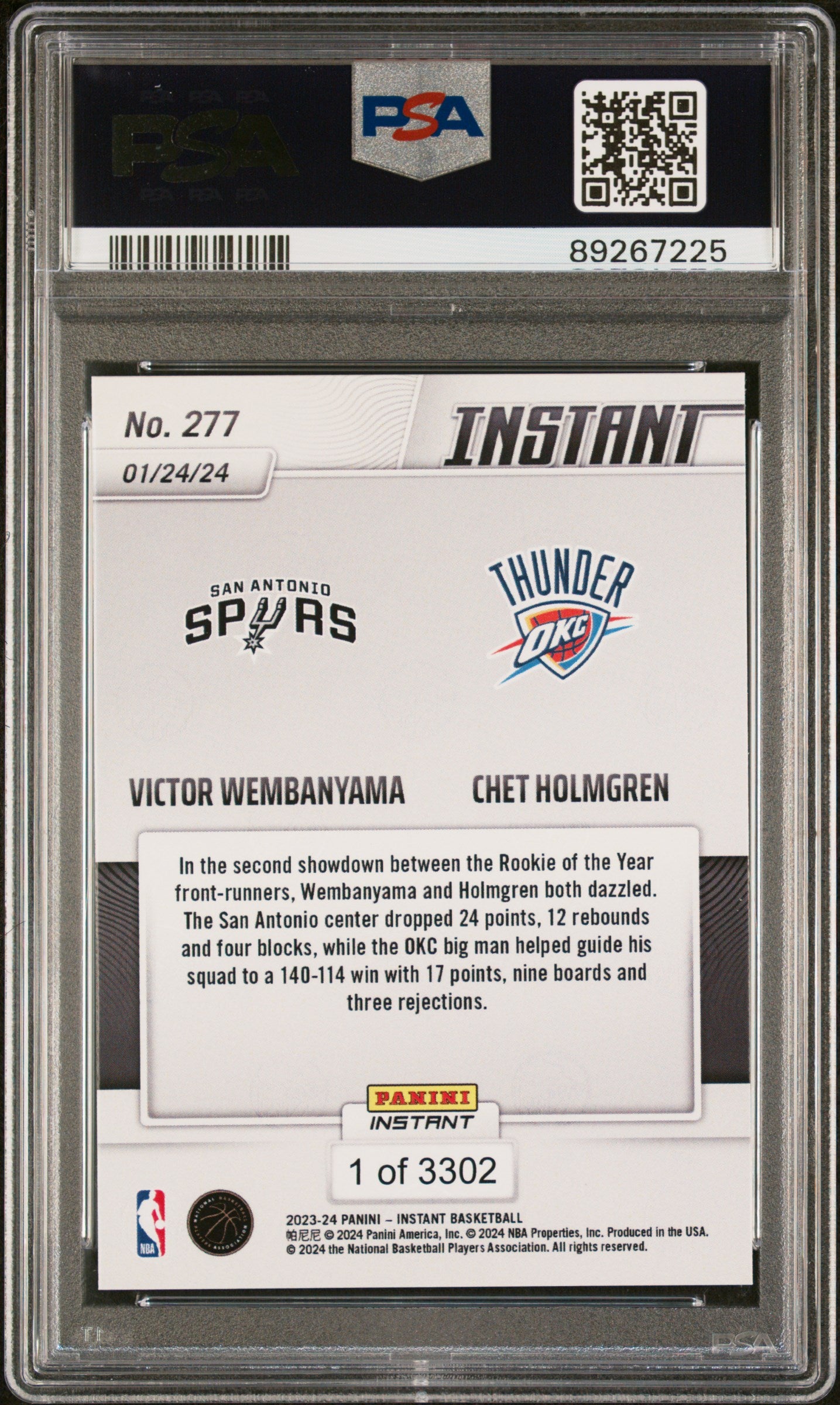 2023 Panini Instant Chet Holmgren/Victor Wembanyama #277 /1 PSA 10