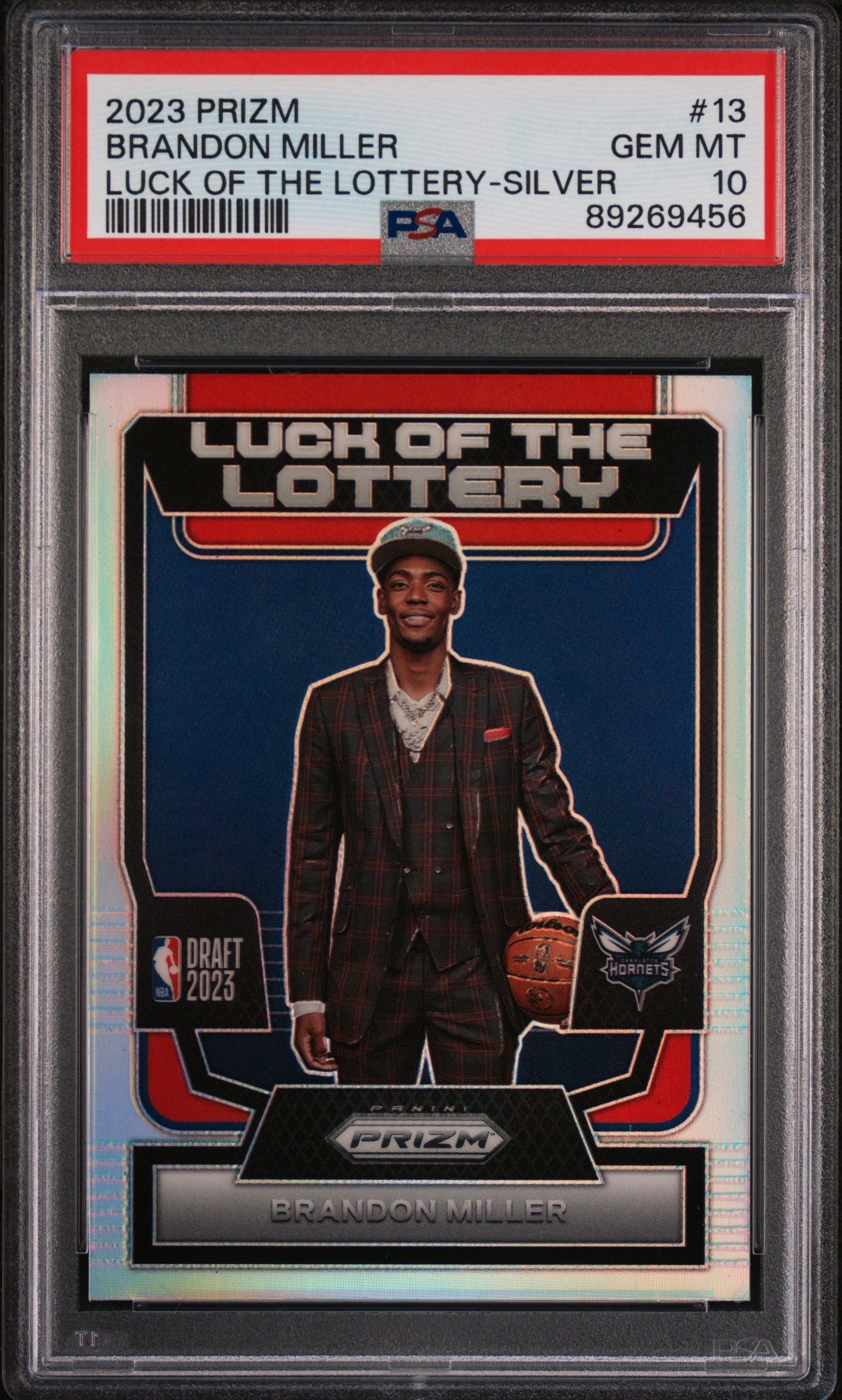2023 Panini Prizm Luck of the Lottery Silver Prizm Brandon Miller #13 PSA 10