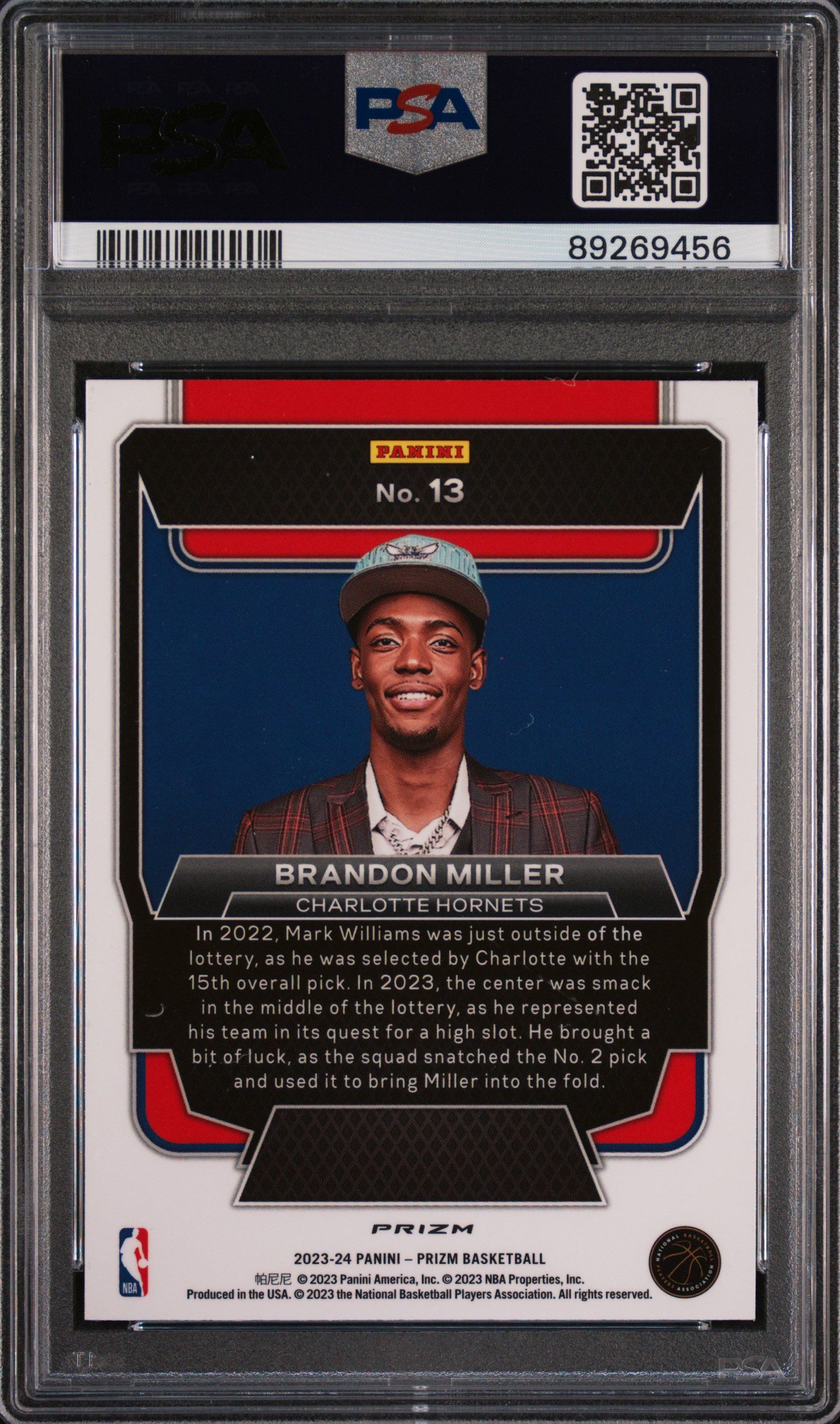 2023 Panini Prizm Luck of the Lottery Silver Prizm Brandon Miller #13 PSA 10