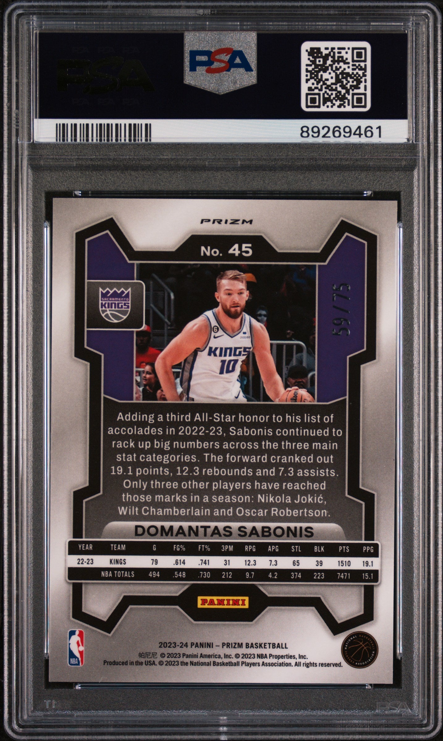 2023 Panini Prizm Red Power Domantas Sabonis #45 /75 PSA 10