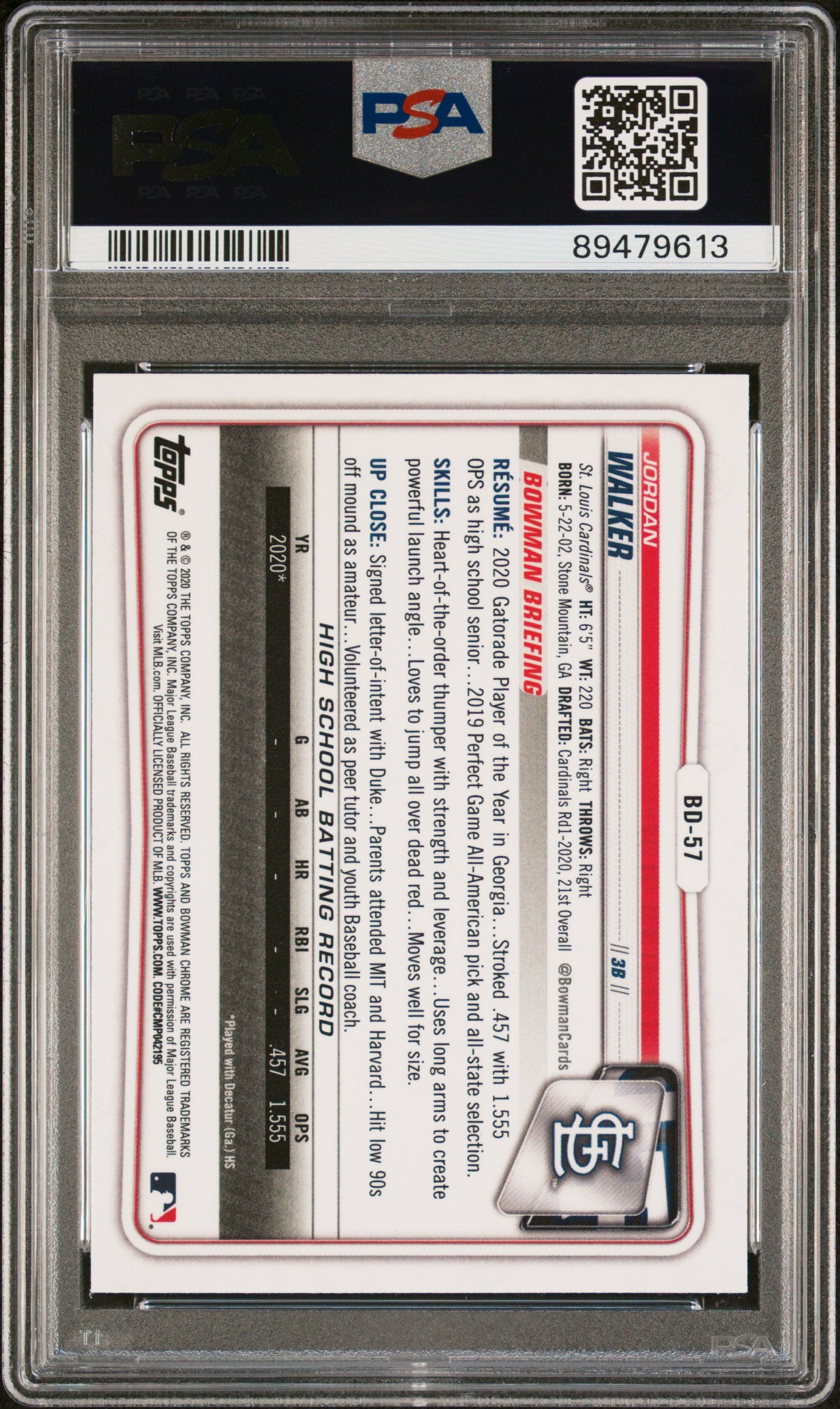 2020 Bowman Draft Chrome Jordan Walker #BD-57 PSA 10