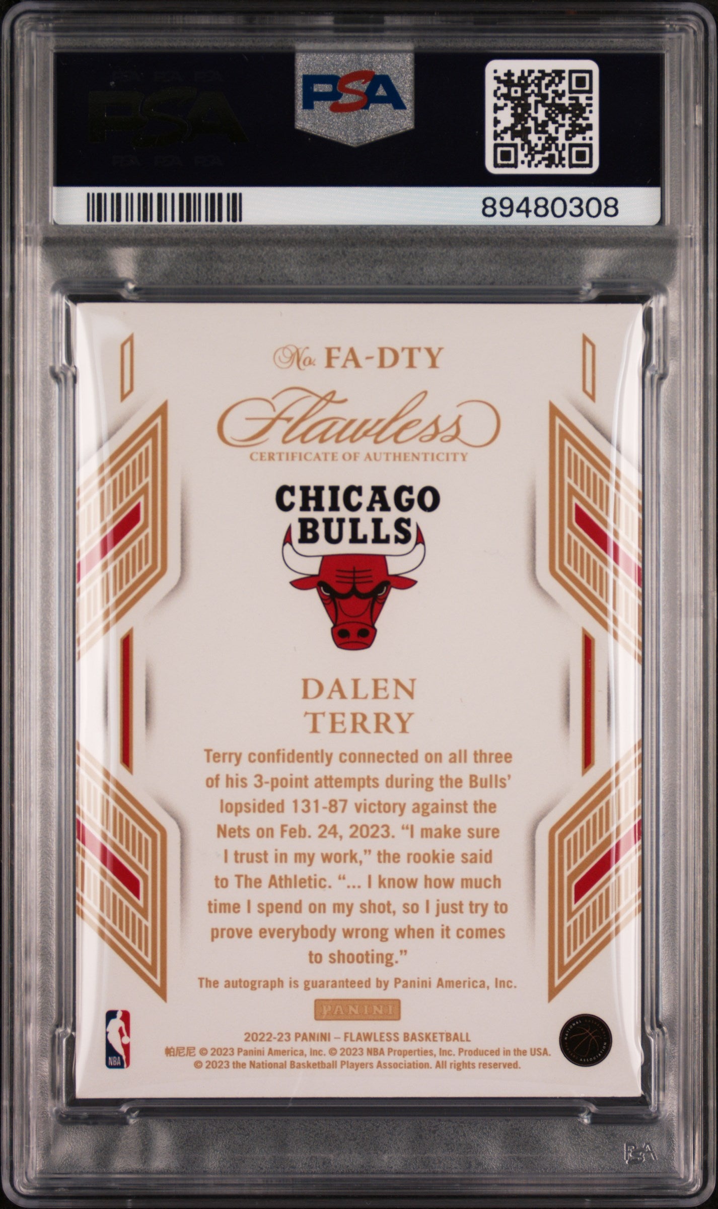 2022 Panini Flawless Dalen Terry #FA-DTY RC Auto /25 PSA 10