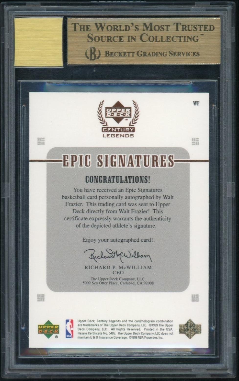 1999 Upper Deck Century Legends WF Walt Frazier Auto BGS 9.5
