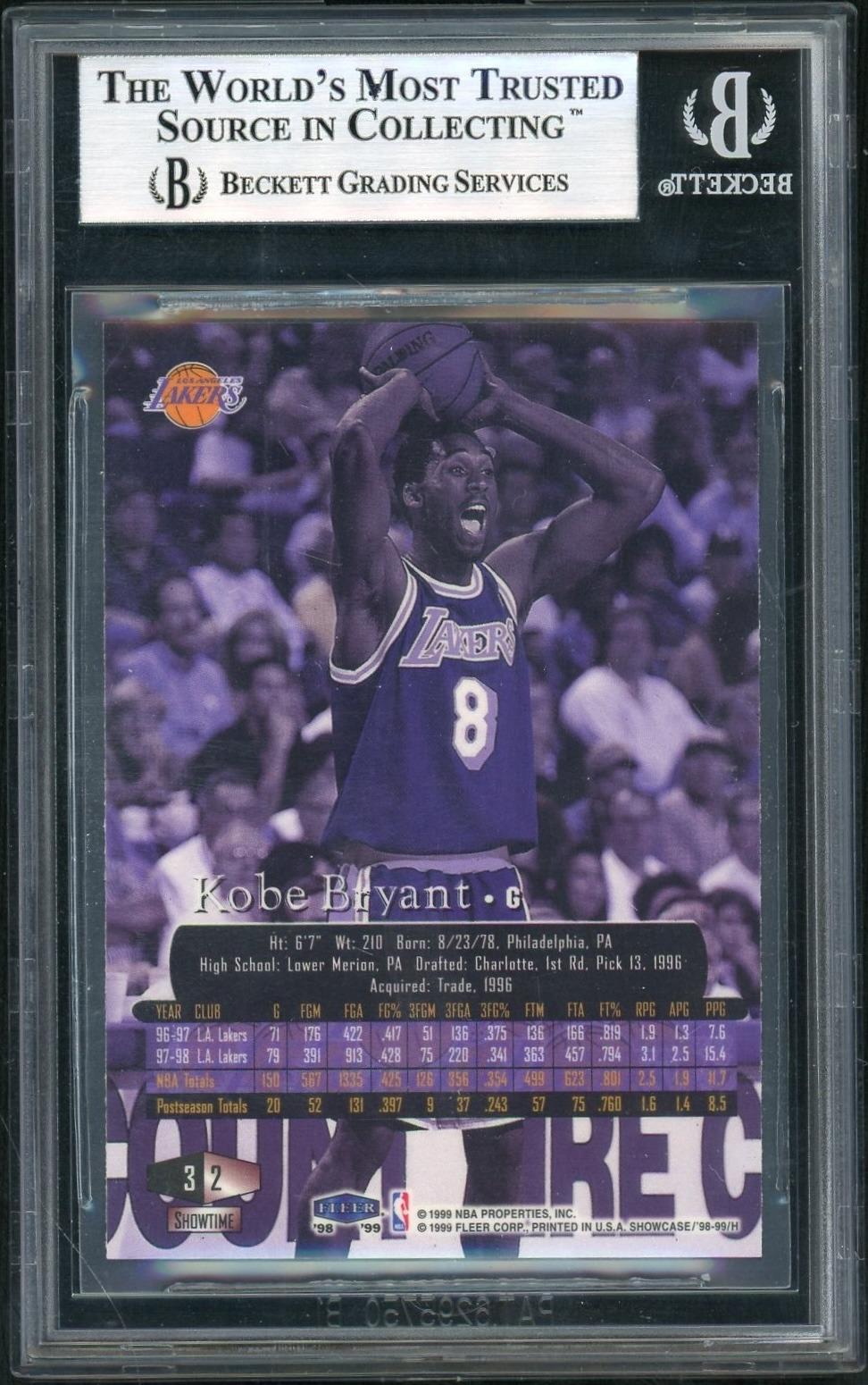 1998 Flair Showcase #2 Kobe Bryant Row 3 BGS 8.5
