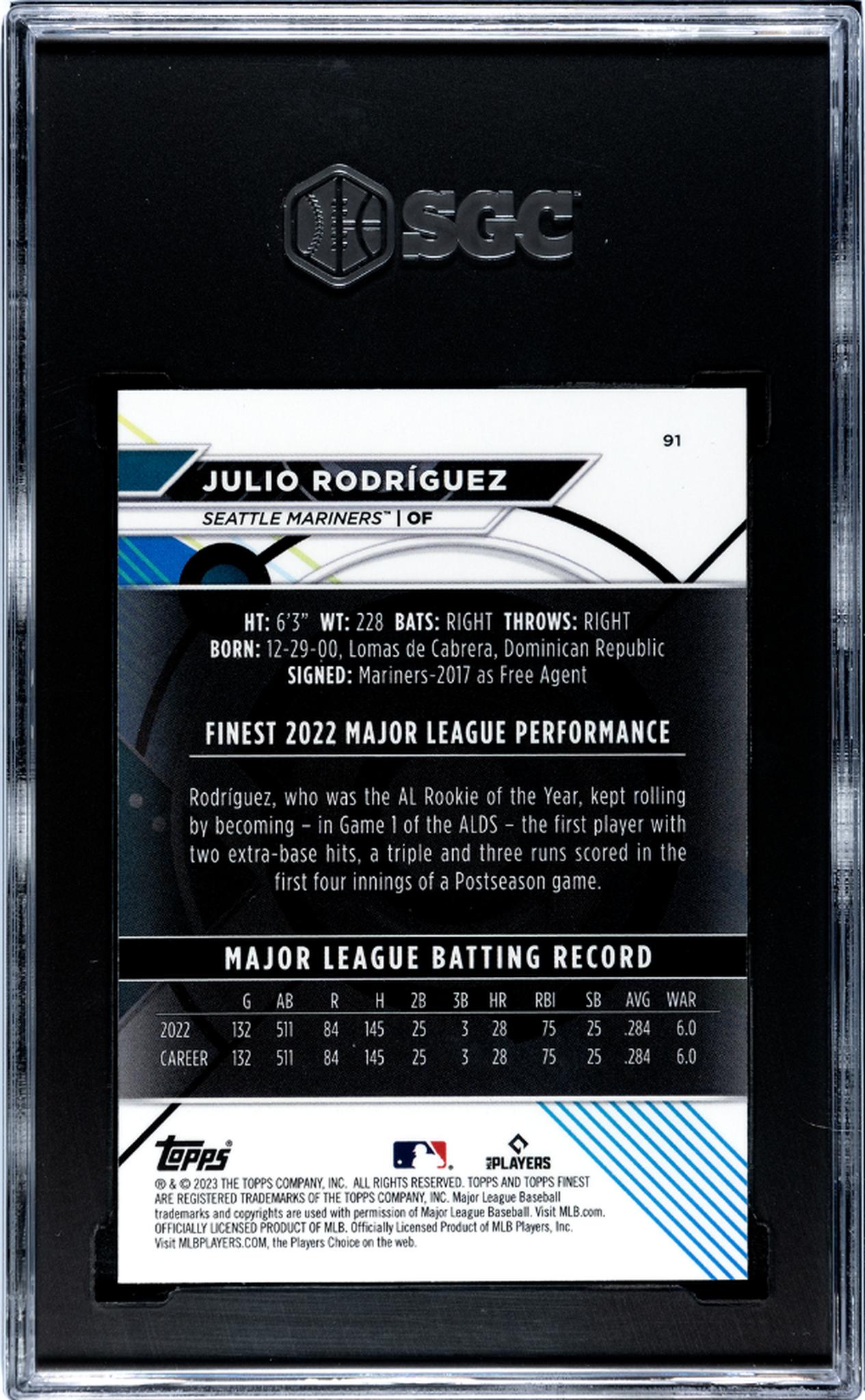 2023 Topps Finest #91 Julio Rodriguez SGC 10