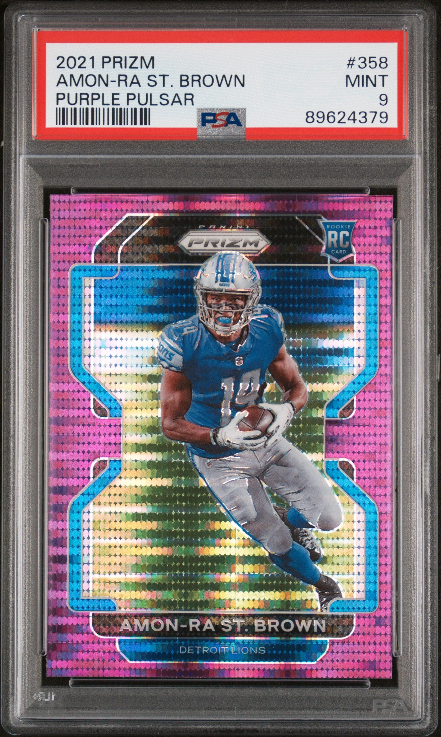 2021 Panini Prizm Purple Pulsar Amon-Ra St. Brown #358 RC PSA 9