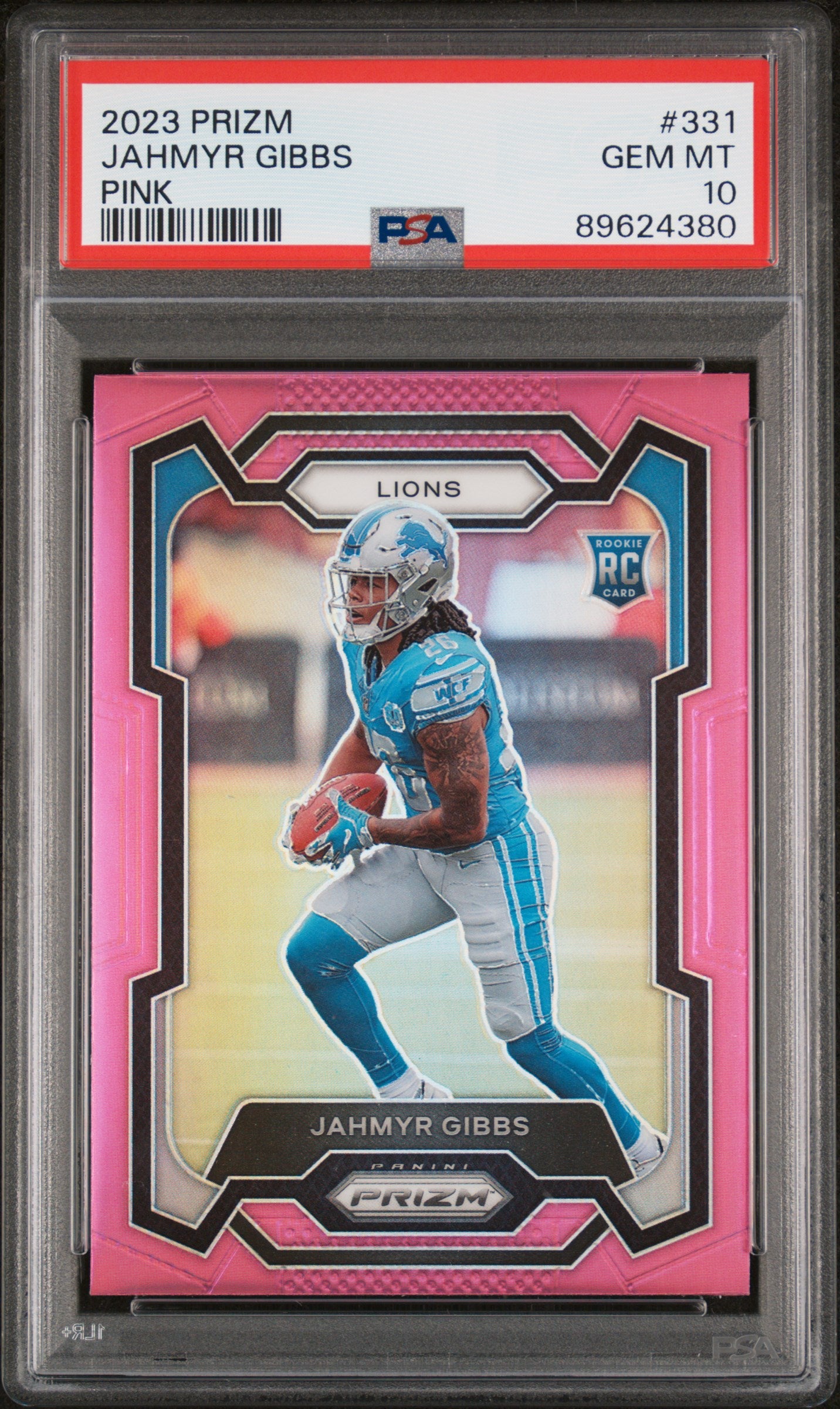 2023 Panini Prizm Pink Prizm Jahmyr Gibbs #331 RC PSA 10