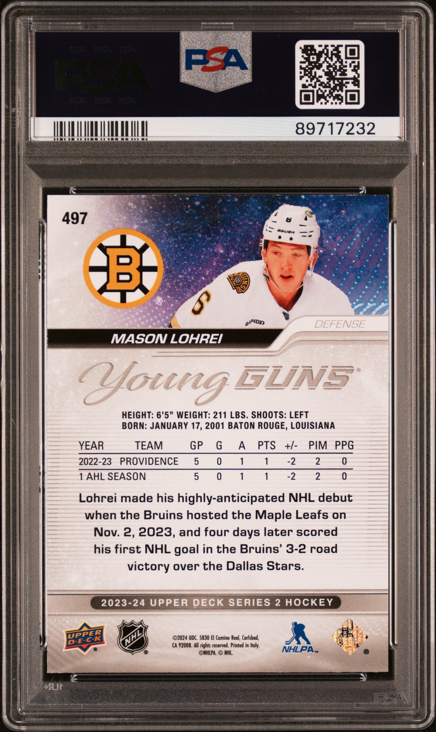 2023 Upper Deck Outburst Silver Mason Lohrei #497 PSA 9