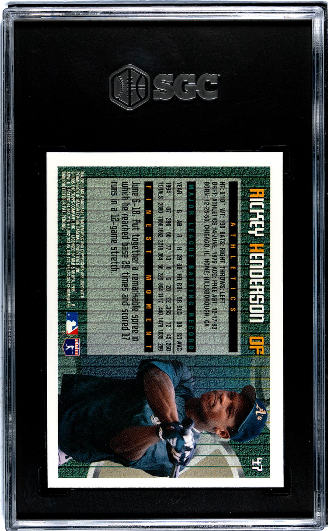 1995 Topps Finest Rickey Henderson #47 SGC 8