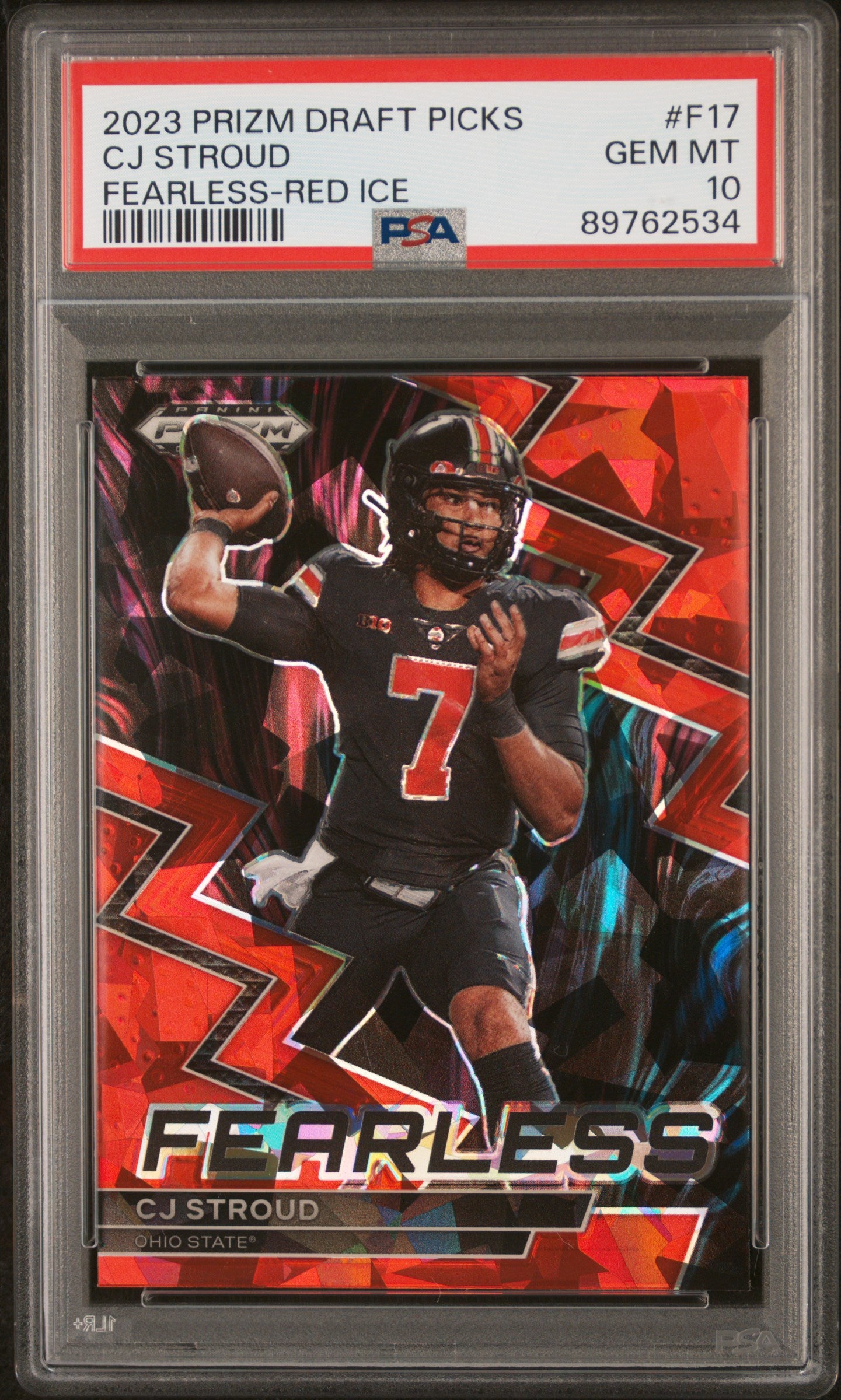 2023 Panini Prizm Draft Picks Fearless Red Ice CJ Stroud #F-17 PSA 10