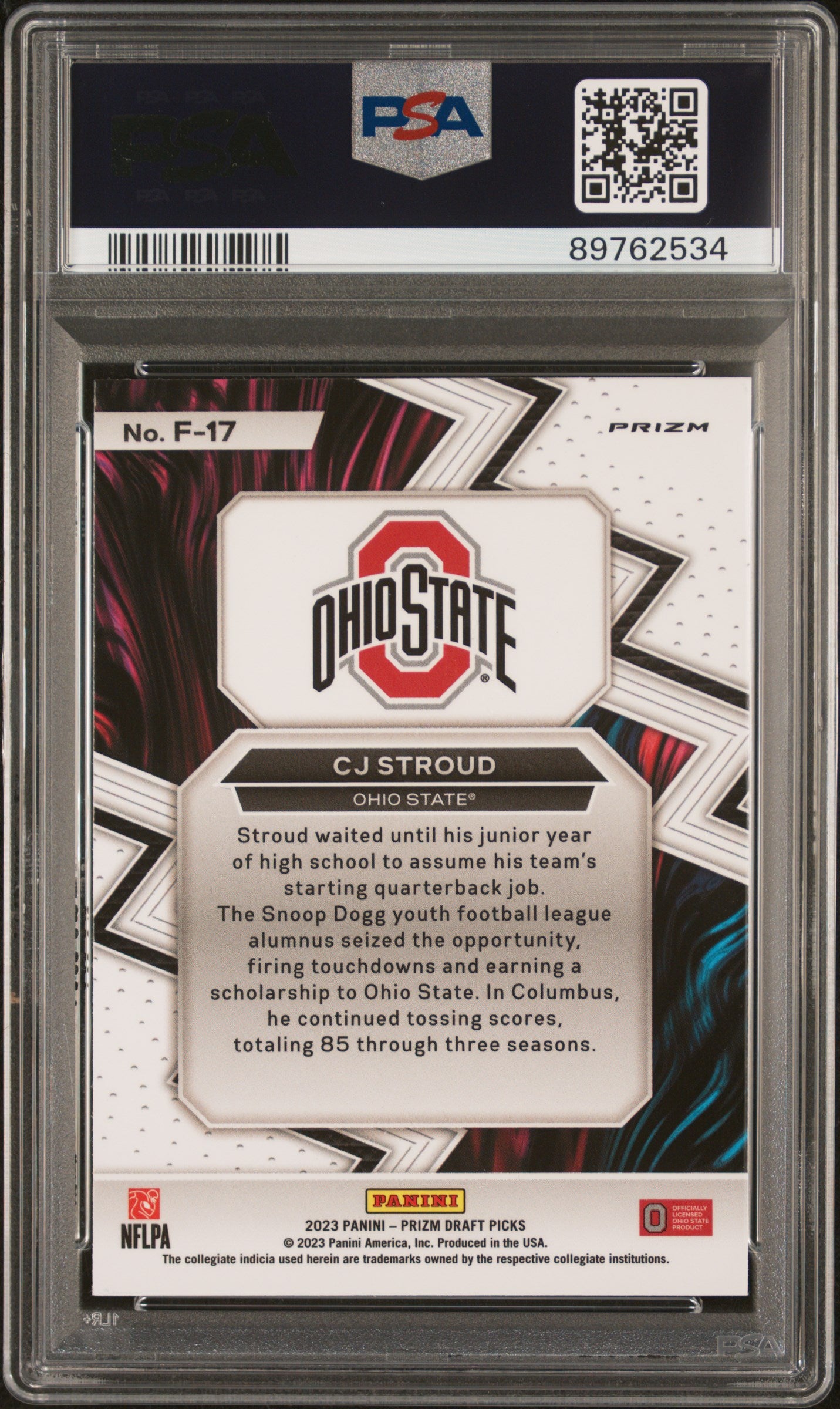 2023 Panini Prizm Draft Picks Fearless Red Ice CJ Stroud #F-17 PSA 10