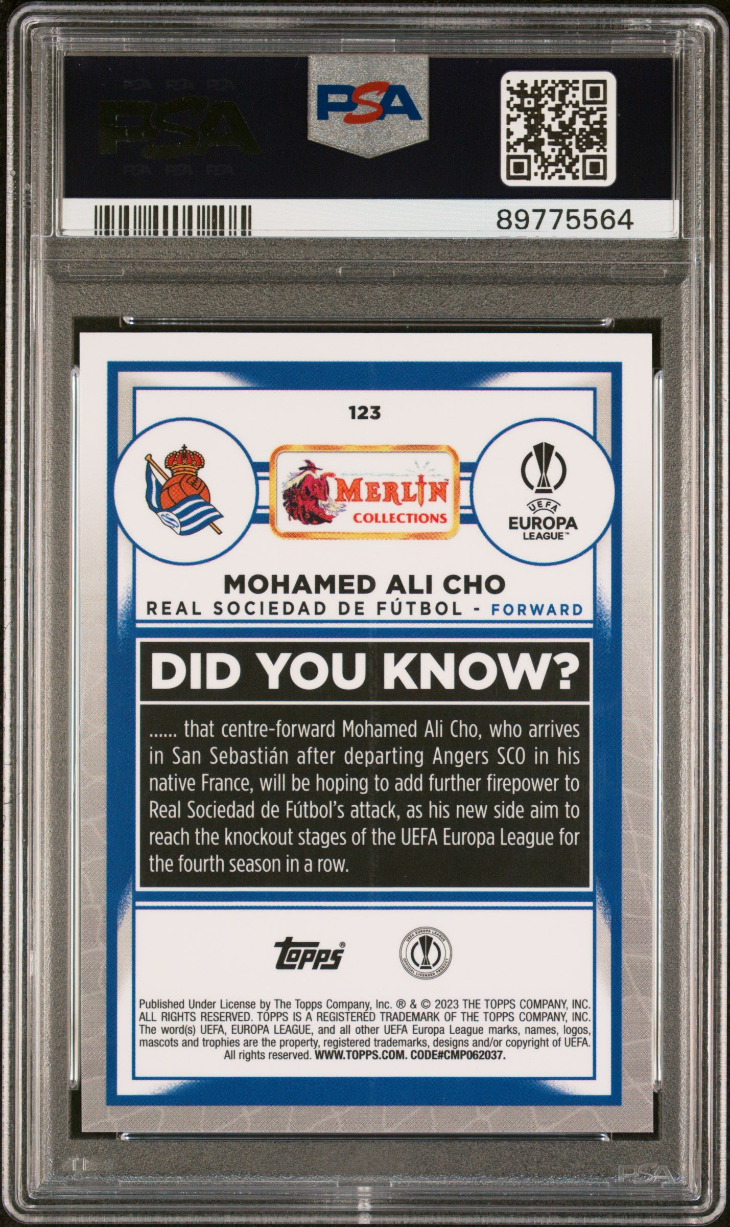 2022 Merlin #123 Mohamed Ali Cho Gold Atomic /50 PSA 10