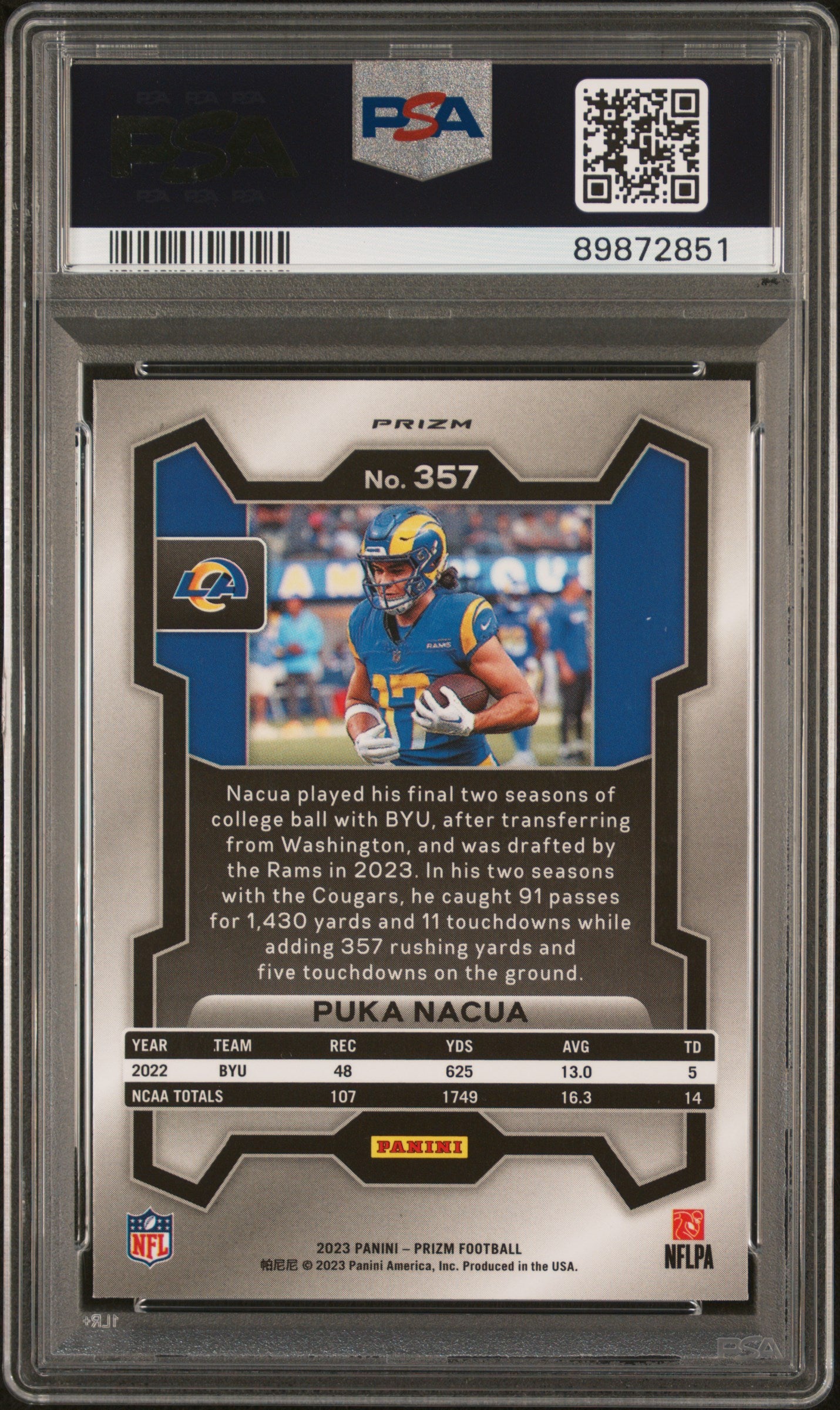 2023 Panini Prizm Silver Prizm Puka Nacua #357 RC PSA 9