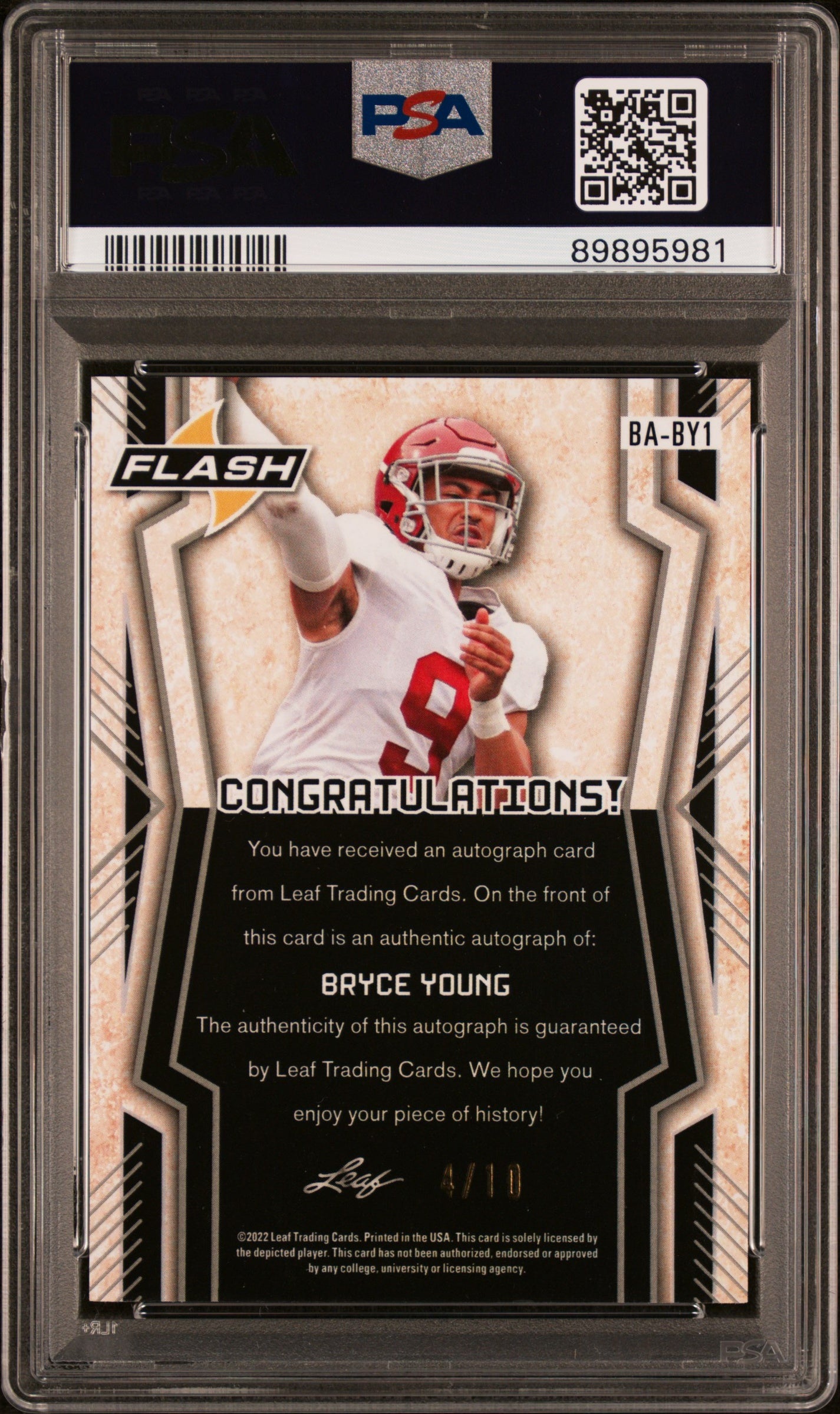 2022 Leaf Flash Autographs #BABY1 Bryce Young Au-Black Mtlzd.Sprk. PSA 8