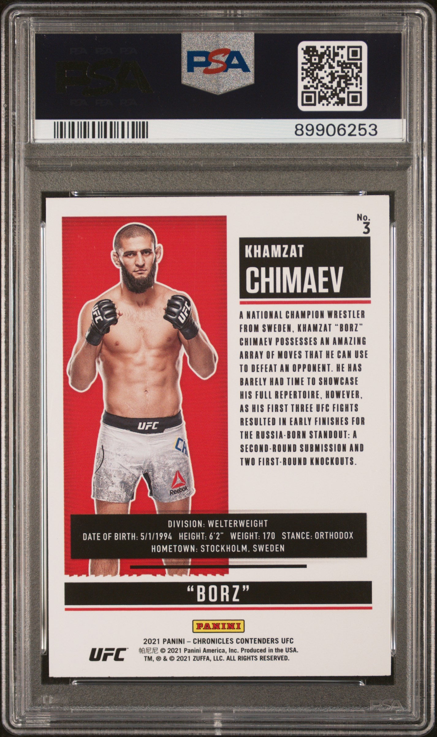 2021 Panini Chronicles UFC Contenders Season Ticket Khamzat Chimaev #3 PSA 10