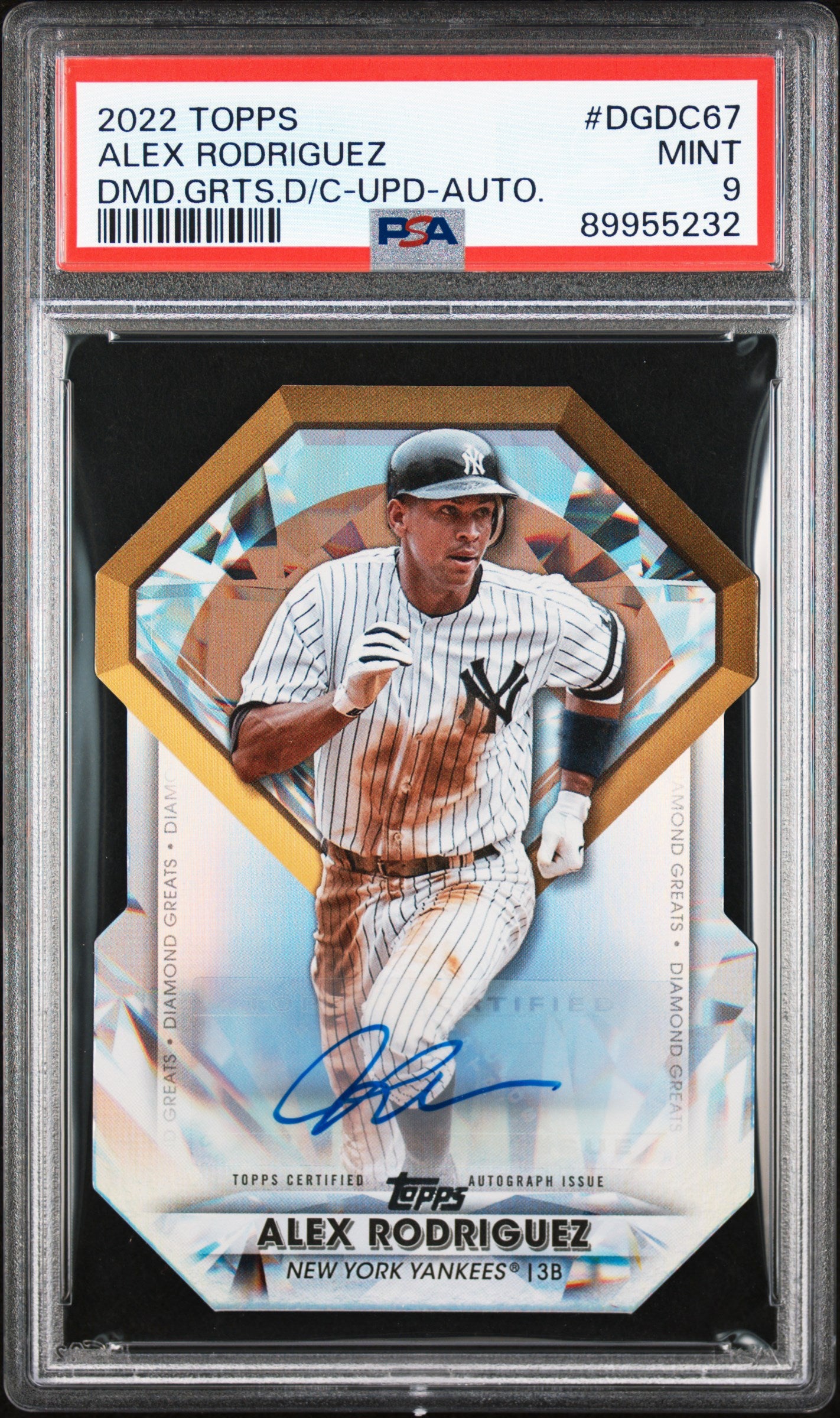 2022 Topps Update Diamond Greats Die-Cut Alex Rodriguez #DGDC-67 Auto /10 PSA 9