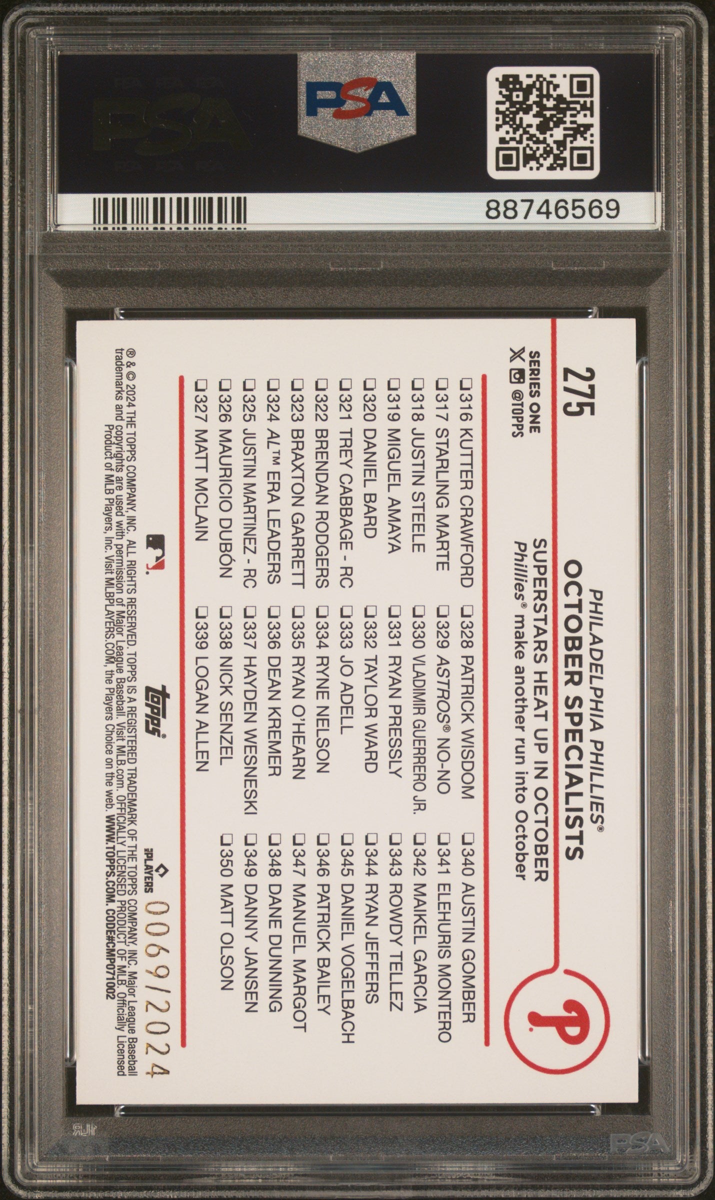 2024 Topps Series 1 Gold Harper/Schwarber #275 /2024 PSA 9