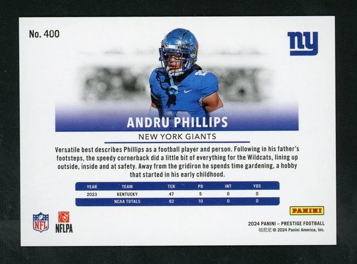 2024 Panini Prestige 400 Andru Phillips Xtra Points Rookie /97 New York Giants