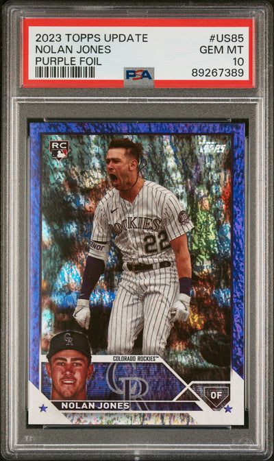 2023 Topps Update Nolan Jones #US85 Purple Foil PSA 10