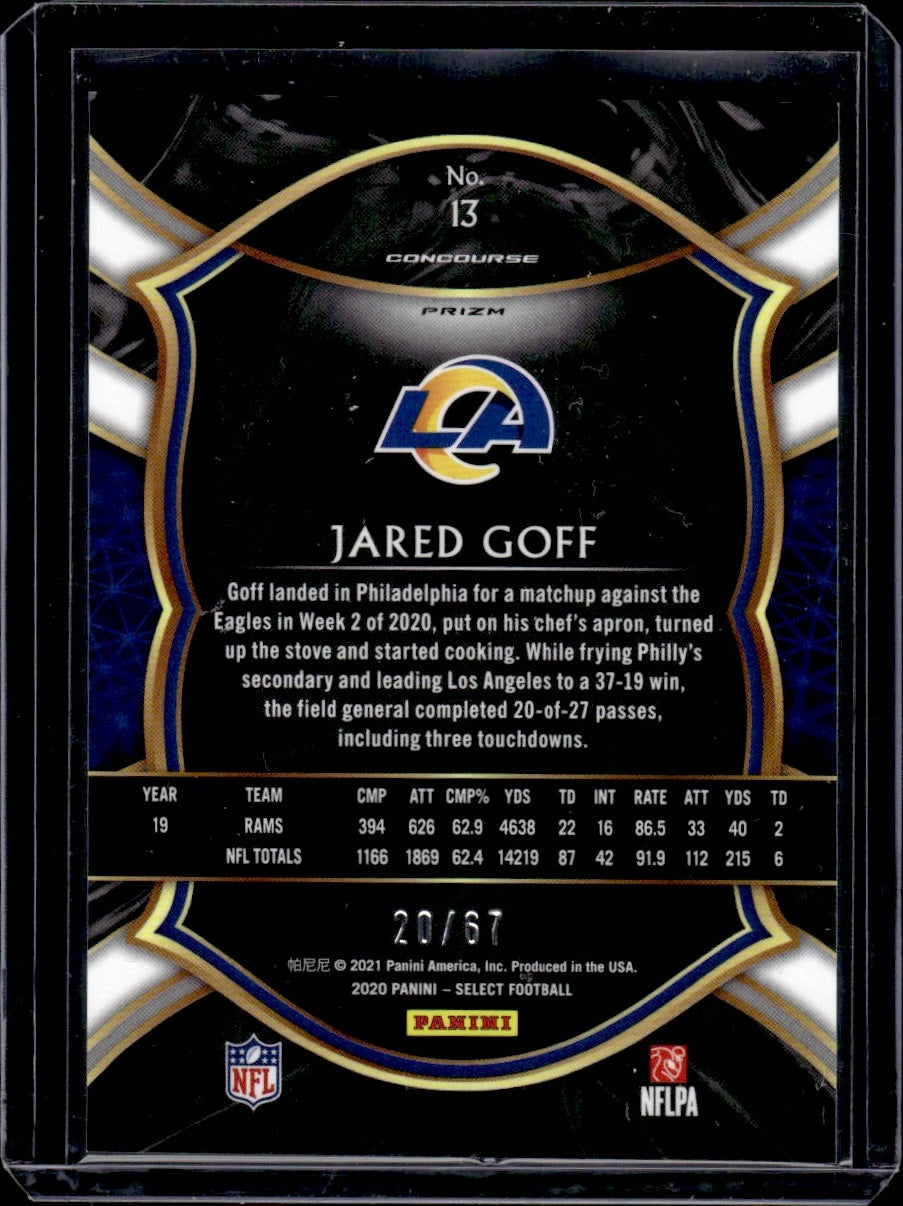 2020 Panini Select #13 Jared Goff Concourse Prizm /67 Rams