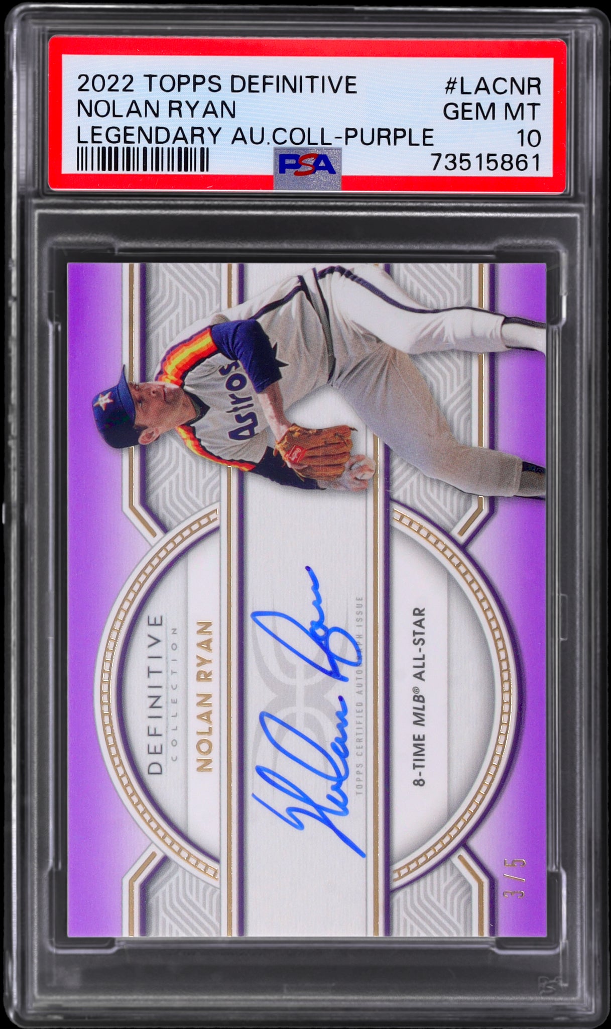 2022 Topps Definitive Collection Legend Autographs Purple Nolan Ryan /5 PSA 10