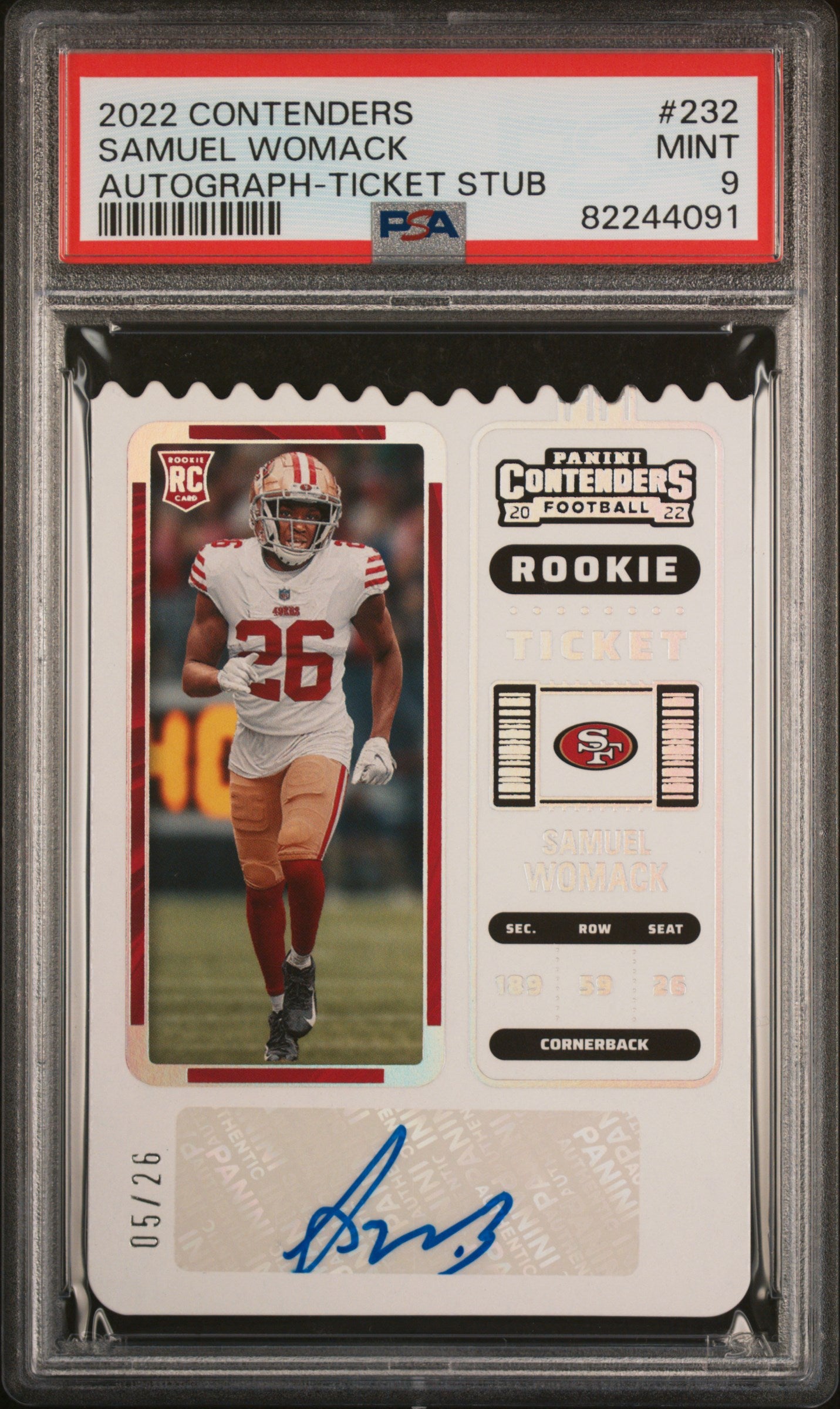 2022 Contenders Ticket Stub Samuel Womack #232 RC Auto /26 PSA 9