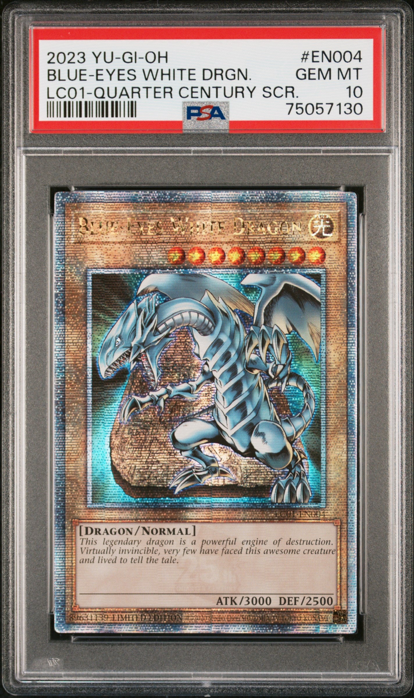 2023 Yu-Gi-Oh! Lc01-Quarter Century Scr. Blue-Eyes White Drgn. #EN004 PSA 10