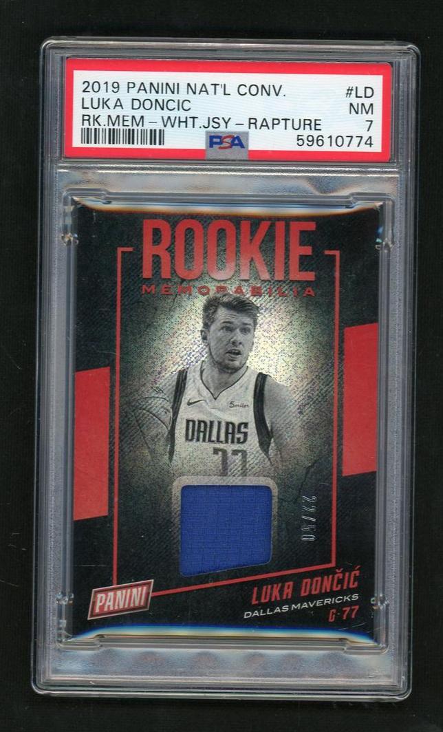 2019 Panini National Convention Silver Packs Rookie Memorabilia White Jersey-Rapture Luka Doncic #LD PSA 7