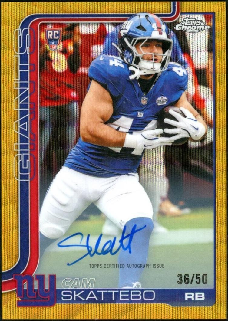 2025 Topps Chrome RA-CS Cam Skattebo Gold Wave Auto /50