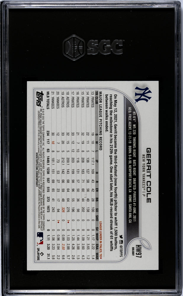 2022 Topps Holiday #HW97 Gerrit Cole SGC 10