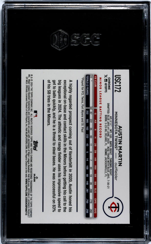 2024 Topps Chrome Update Xfractor Austin Martin #USC172 RC SGC 9.5