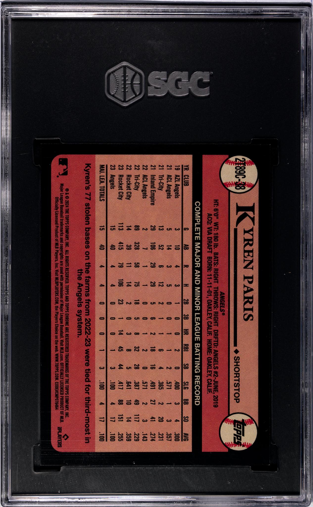 2024 Topps Chrome '89 Aqua Refractor Kyren Paris #2T89C-38 RC Auto /199 SGC 10