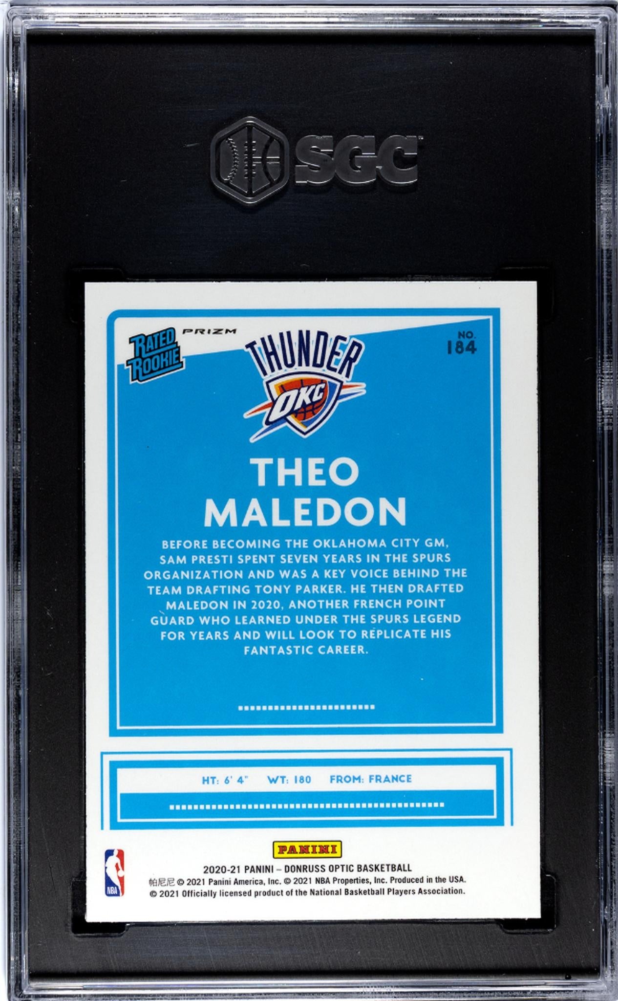 2020-21 Donruss Optic #184 Theo Maledon Pink Hyper Prizm SGC 5