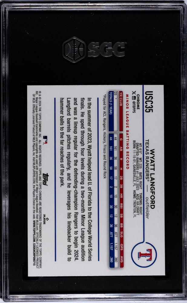 2024 Topps Chrome Update Wyatt Langford #USC35 RC SGC 8