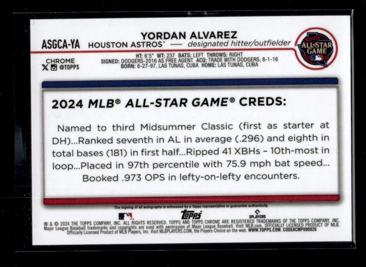 2024 Topps Chrome Update ASG Auto #ASGCA-YA Yordan Alvarez