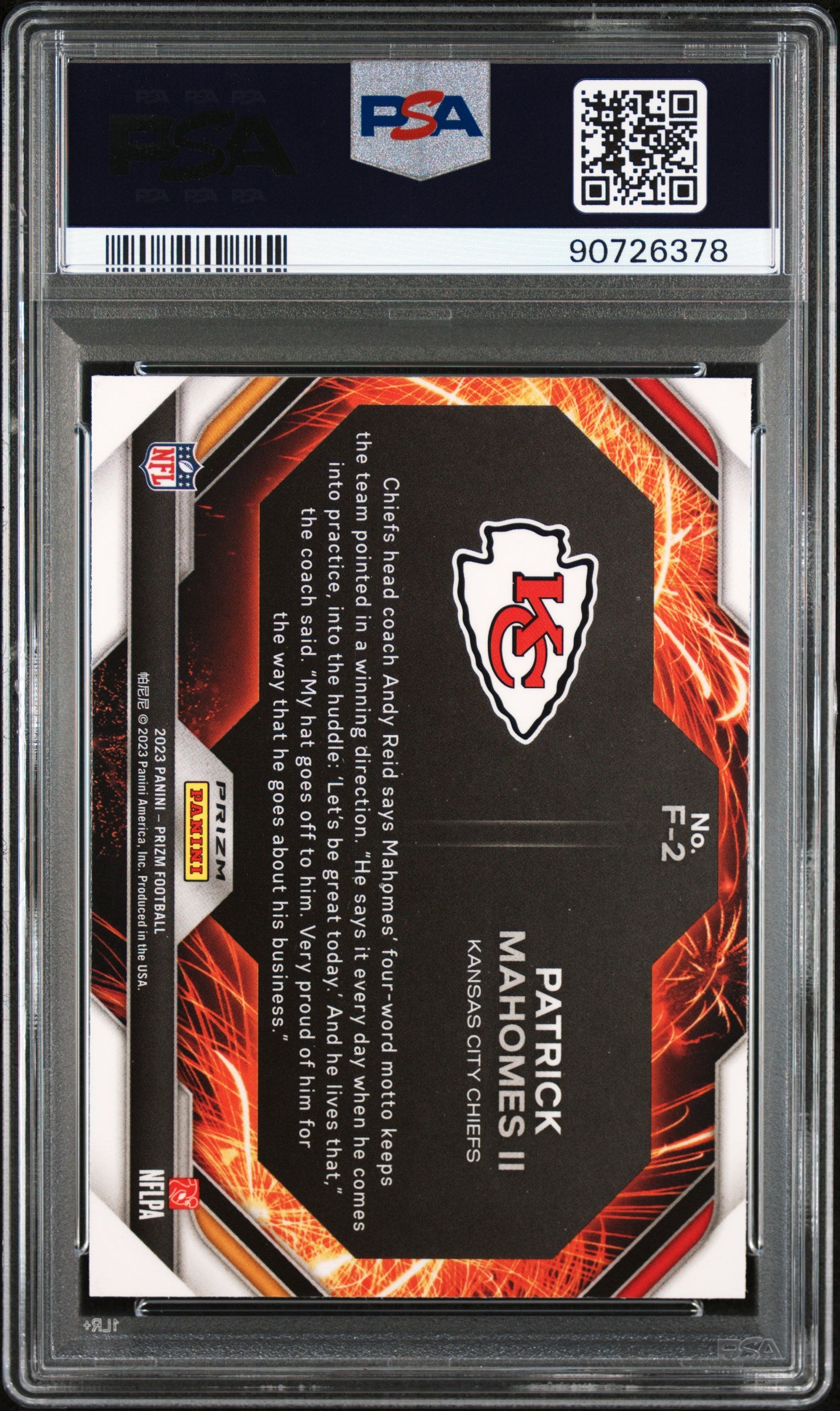 2023 Panini Prizm Fireworks Green Wave Patrick Mahomes II #F2 PSA 9