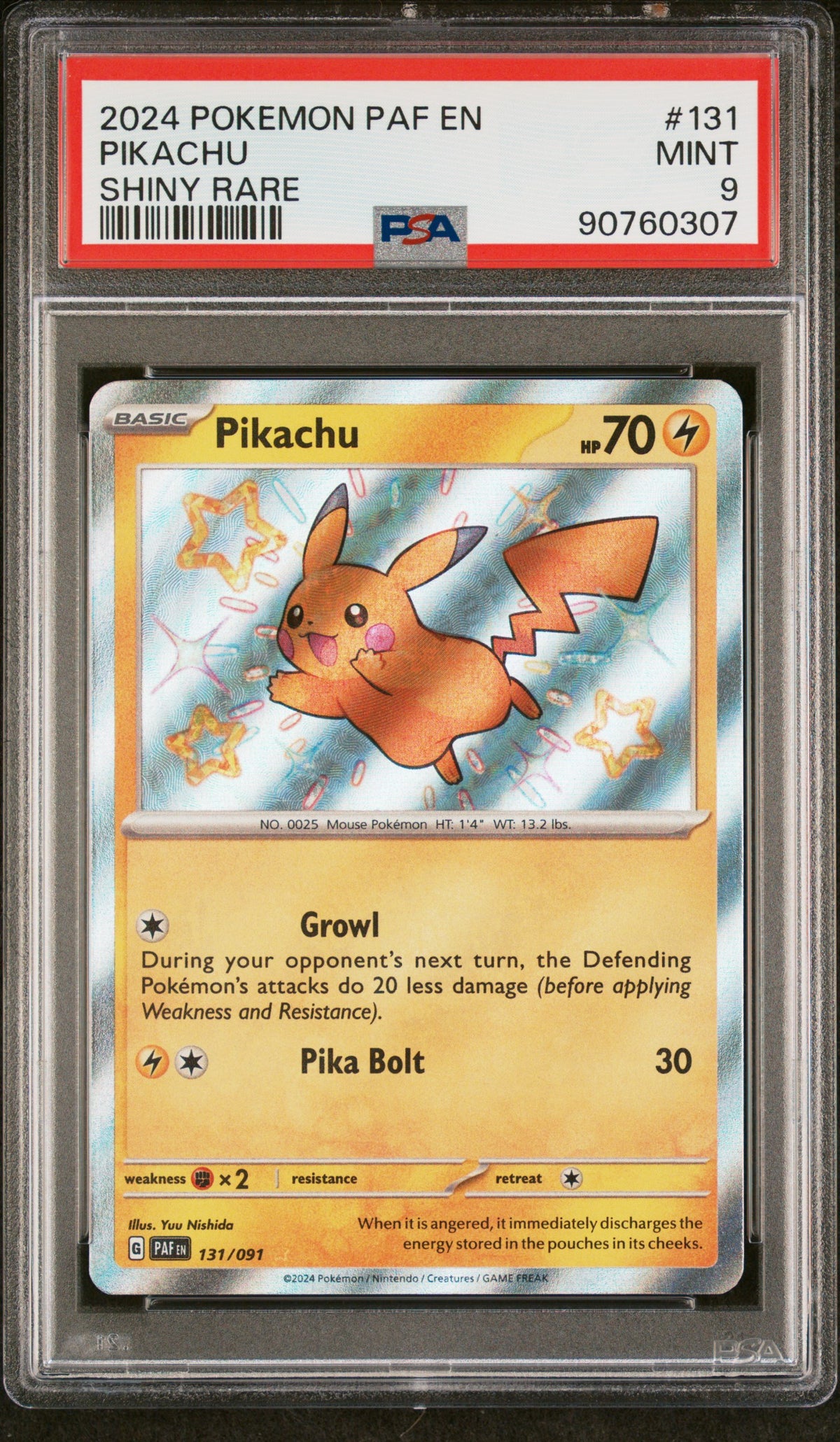 2024 Pokemon Scarlet and Violet Paldean Fates Shiny Rare Pikachu #131 PSA 9