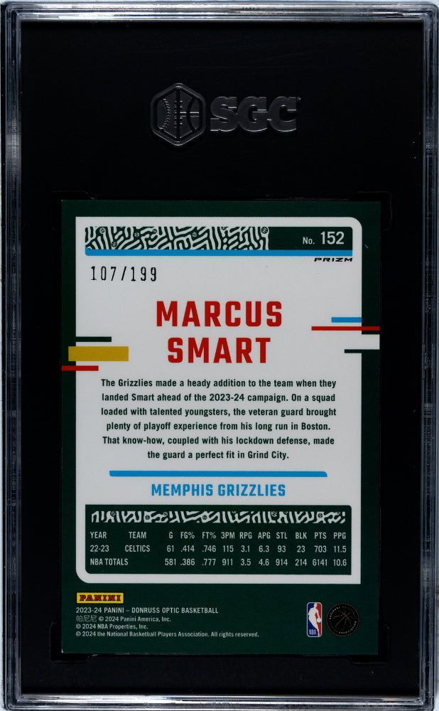 2023 Donruss Optic Orange Prizm Marcus Smart #152 /199 SGC 8