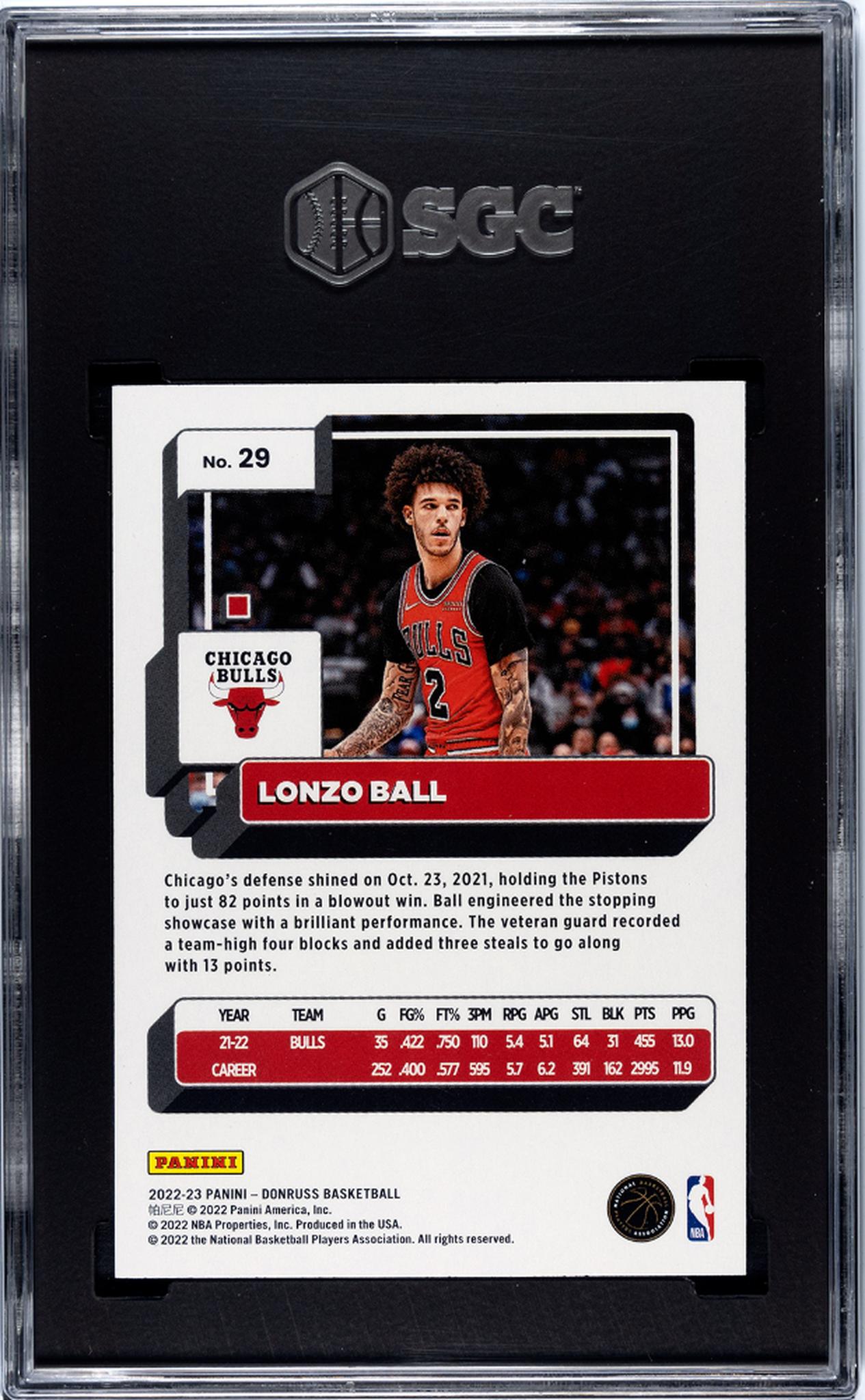2022 Donruss Lonzo Ball #29 SGC 9.5
